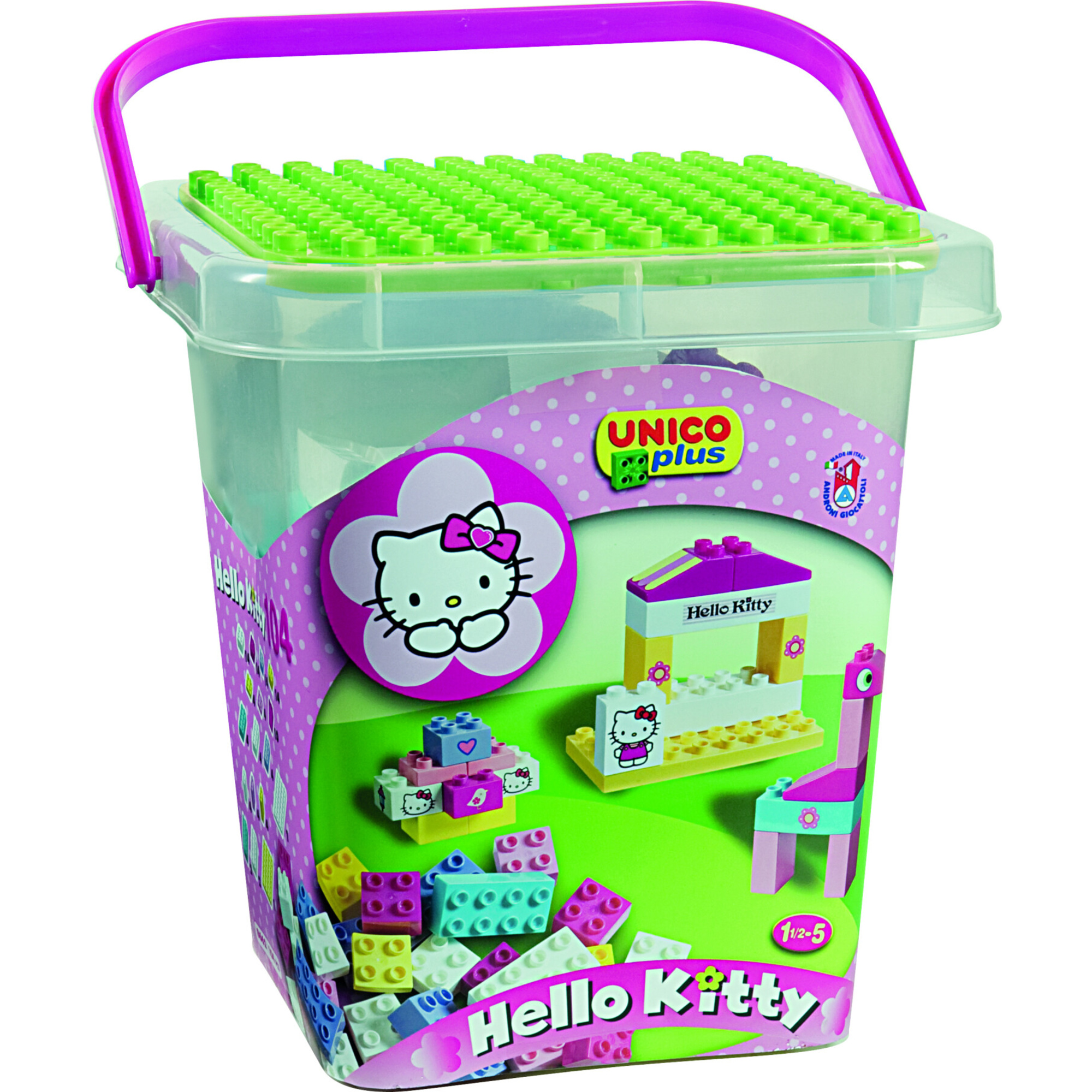 Secchiello costruzioni 104 pezzi con adesivi e piastra - hello kitty - Hello Kitty