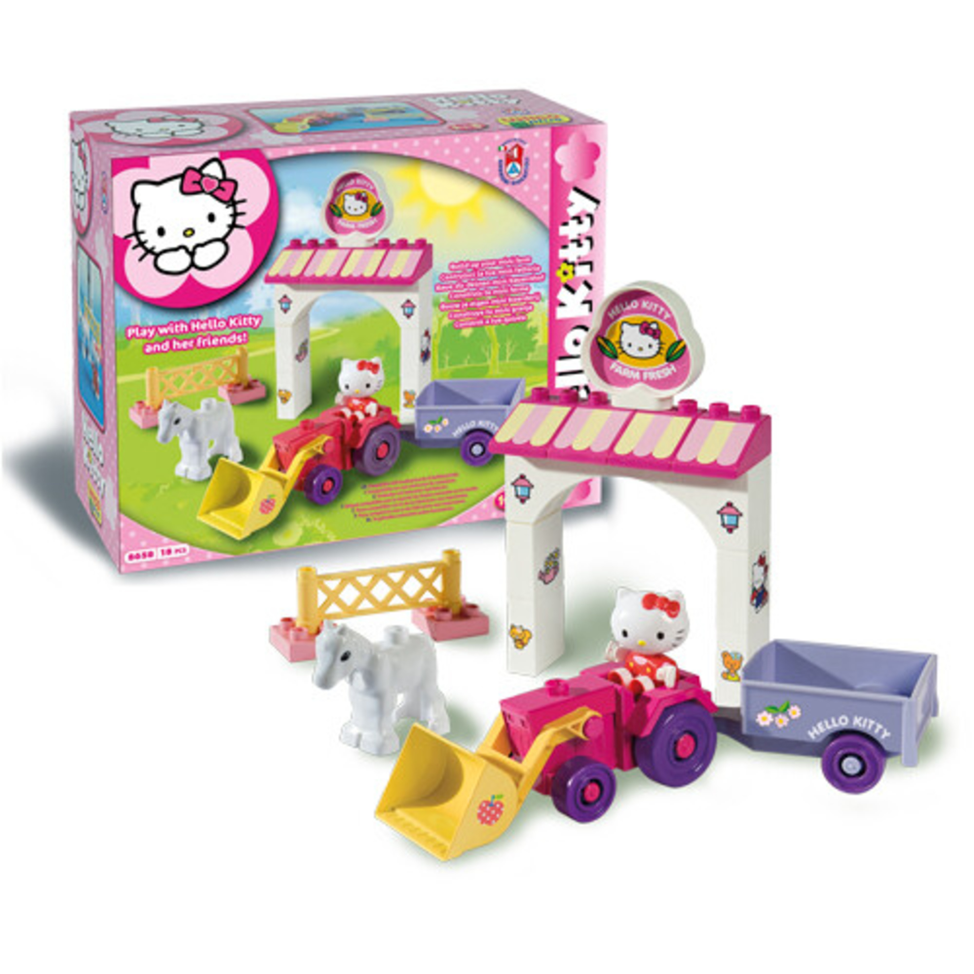 Set costruzioni 18 pezzi con trattore e cavallo - hello kitty fattoria - Hello Kitty