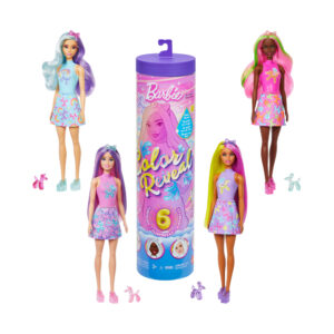 Barbie - color reveal assortita serie festa di compleanno, bambola effetto cambia colore con 6 accessori a sopresa e un mini palloncino - Barbie