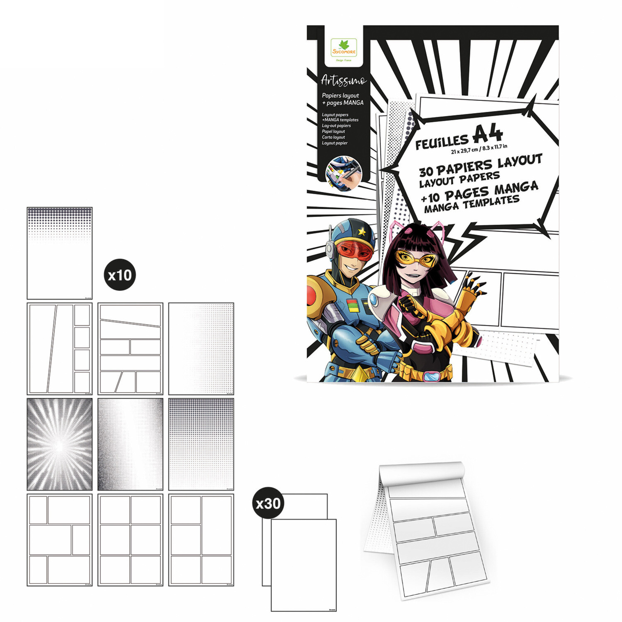 Sycomore - blocco di fogli a4 con griglia per disegnare e texture - 