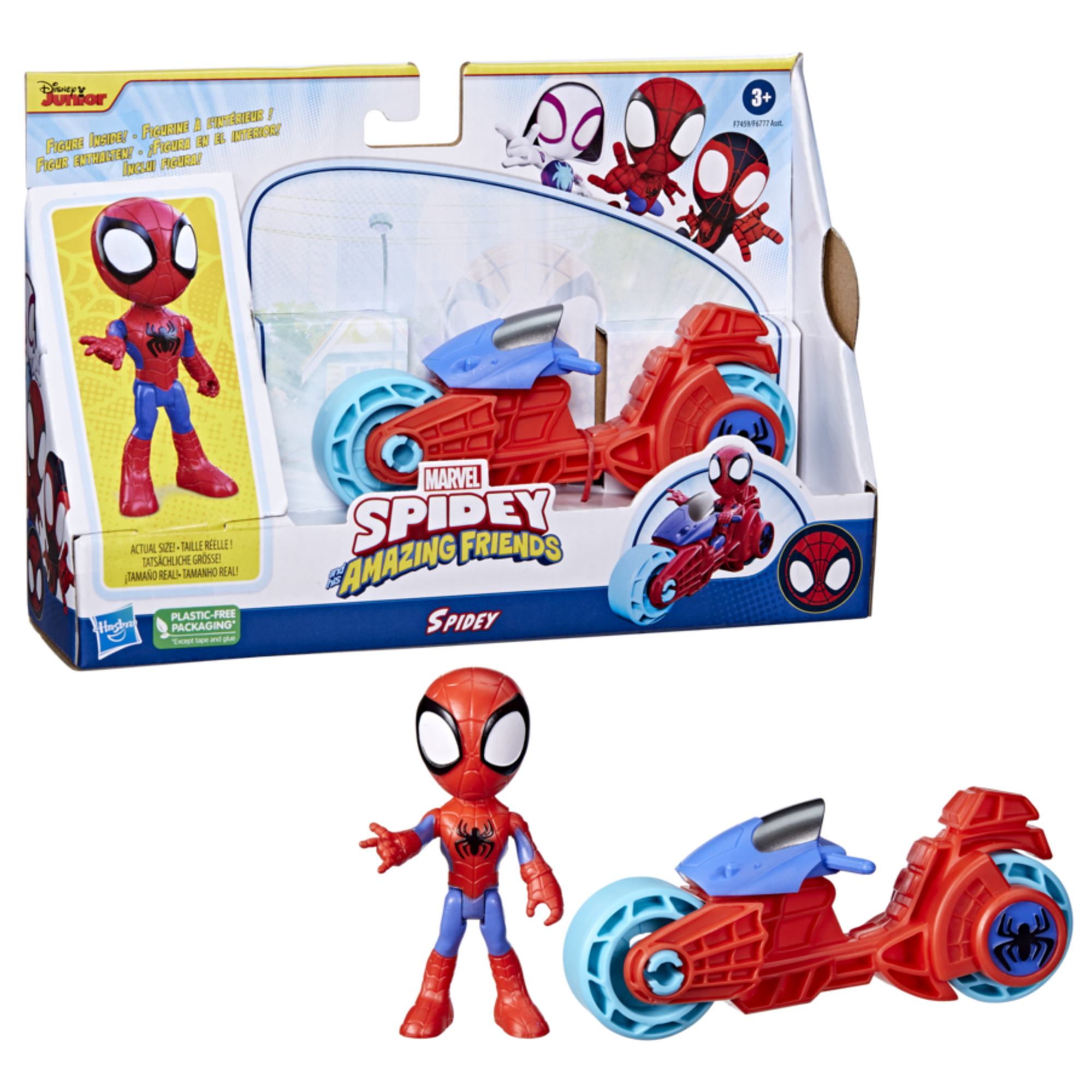 Hasbro marvel spidey e i suoi fantastici amici - action figure con moto giocattolo, giocattoli prescolari per bambini e bambine - SPIDEY