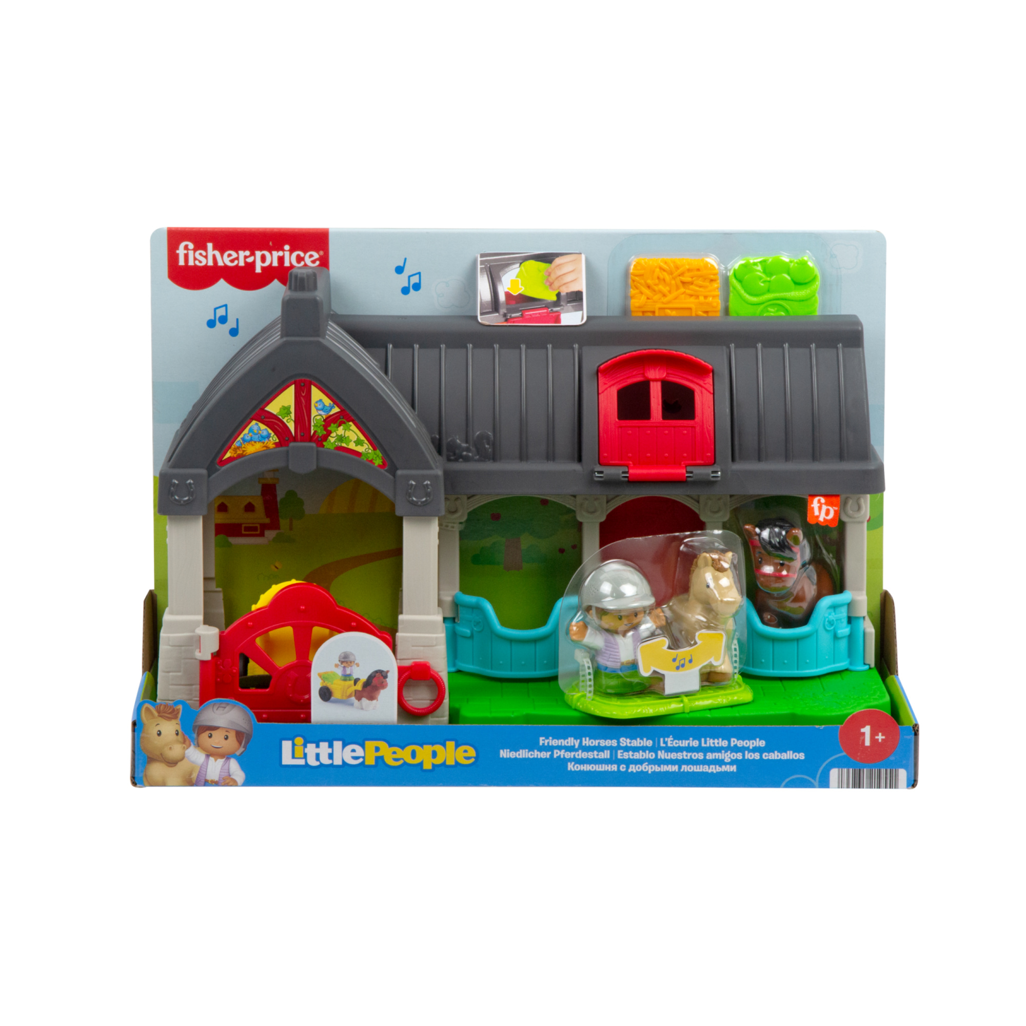 Fisher-price little people - maneggio dei cavalli, playset con suoni, fienile e tre stalle, include 2 cavalli, 1 personaggio e accessori - FISHER PRICE