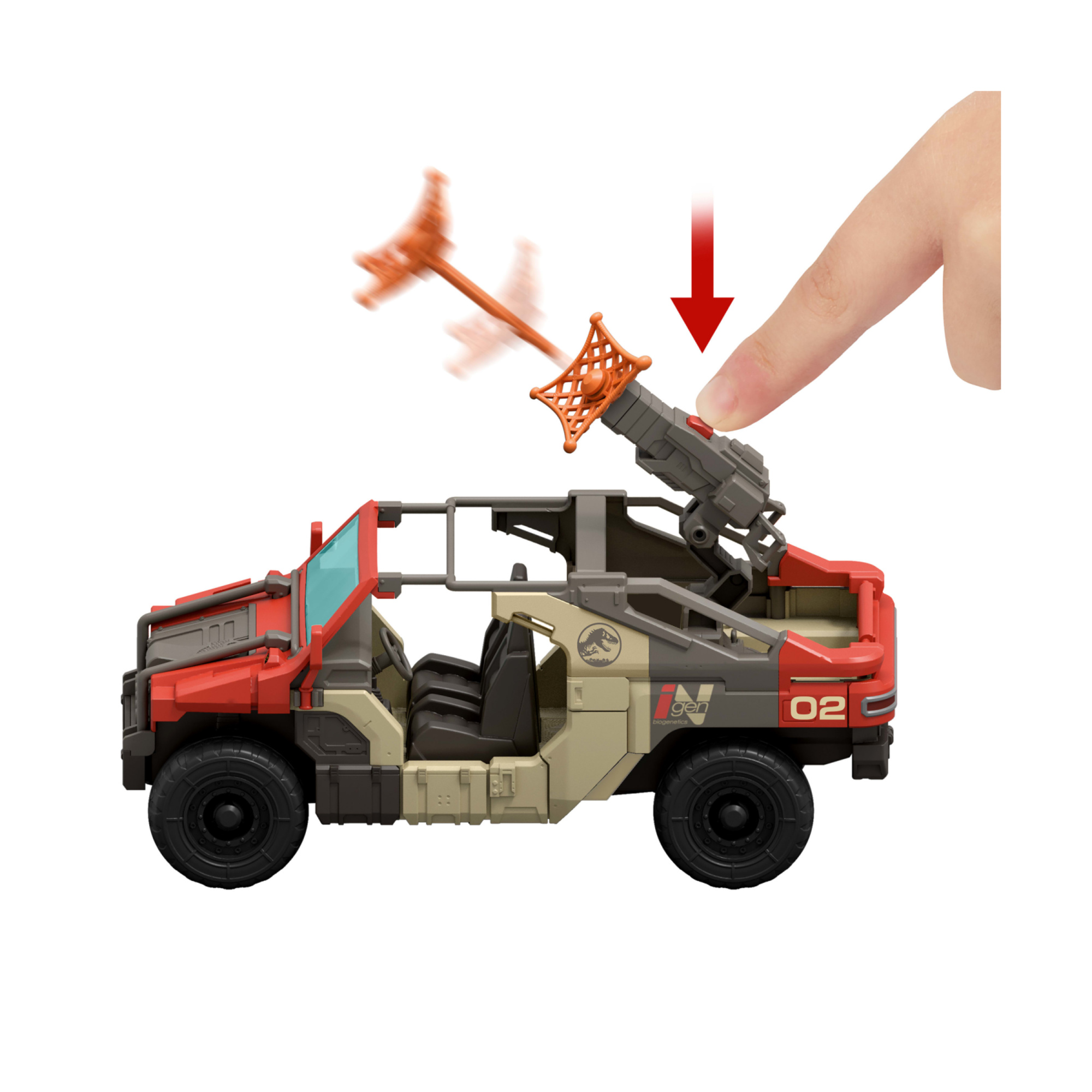 Mattel jurassic world la rinascita - camion lancia e combatti, set con veicolo, personaggio martin krebs e velociraptor - Jurassic World