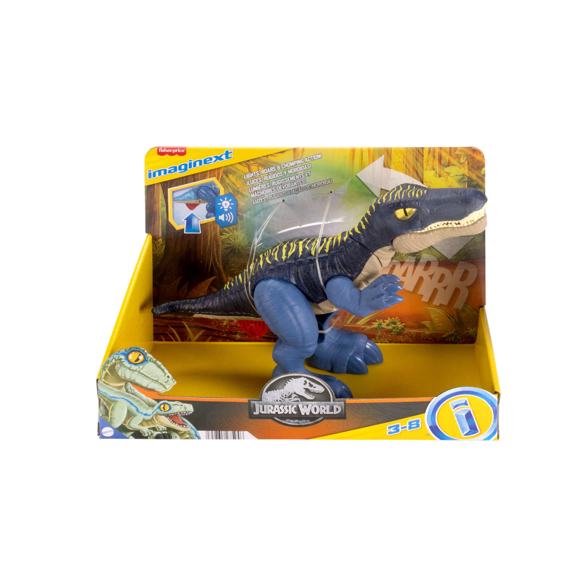 Imaginext jurassic world - baryonyx super ruggito, dinosauro con coda attivabile che si illumina, luci, suoni e fauci in azione - IMAGINEXT