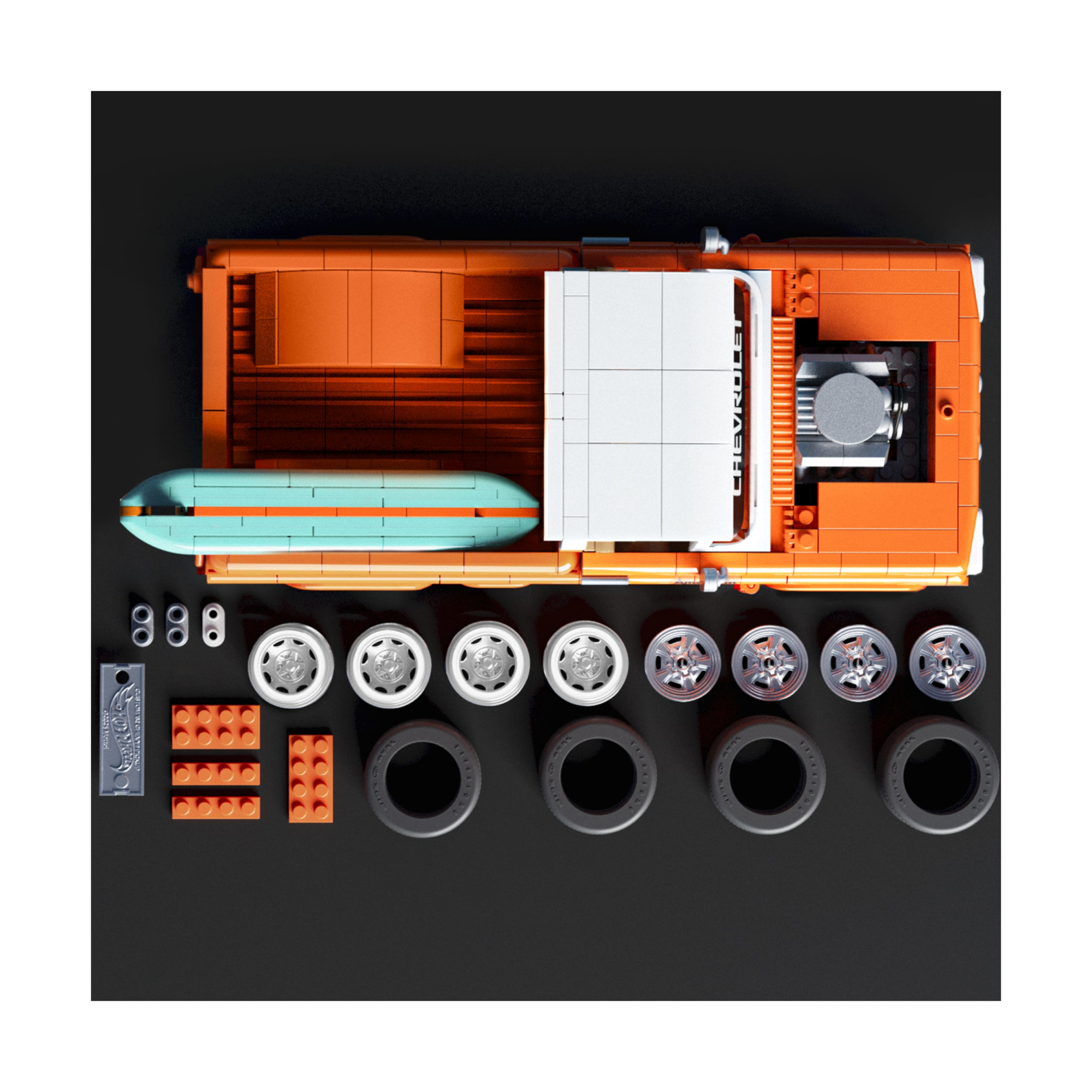 ​​mattel brick shop hot wheels - custom ’62 chevy pickup serie elite, set da costruire con 858 pezzi, dettagli realistici e adesivi - BRICK SHOP, Hot Wheels