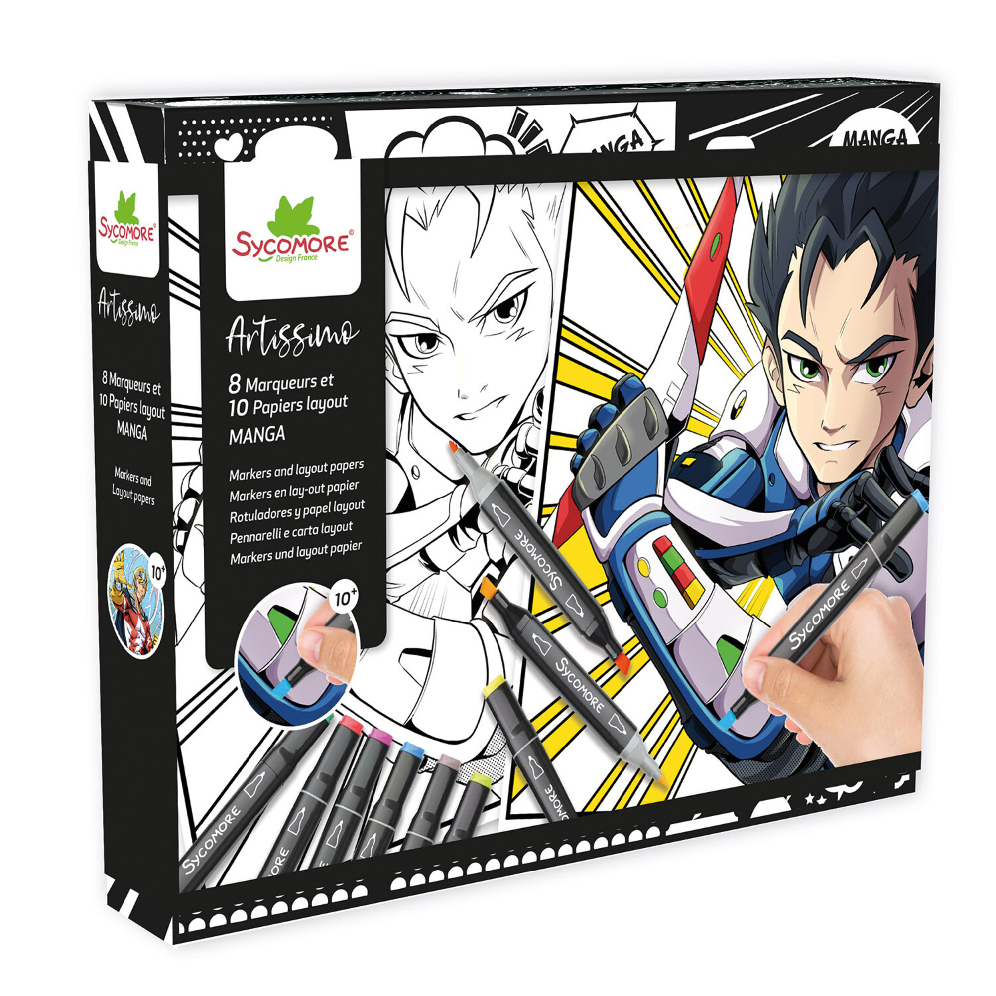 Sycomore - pennarelli e fogli con griglia manga - il tempo degli eroi - 