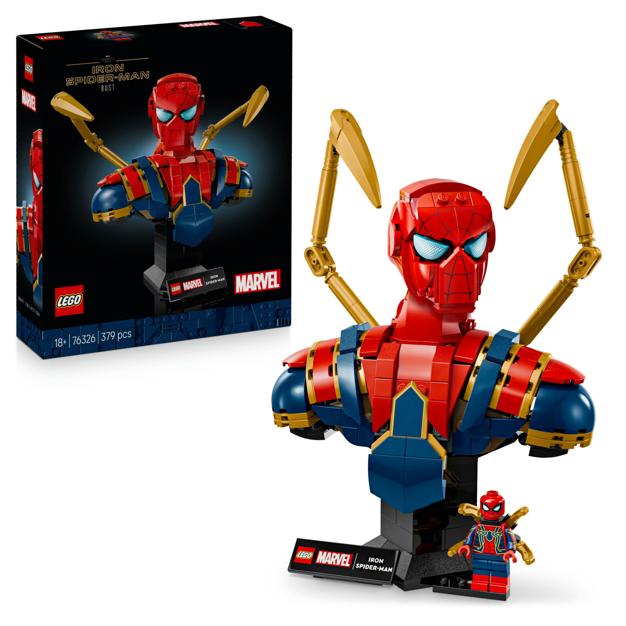Marvel 76326 busto di iron spider-man, modello da esposizione per adulti con minifigure del supereroe, regalo da collezione - LEGO SUPER HEROES, Lego