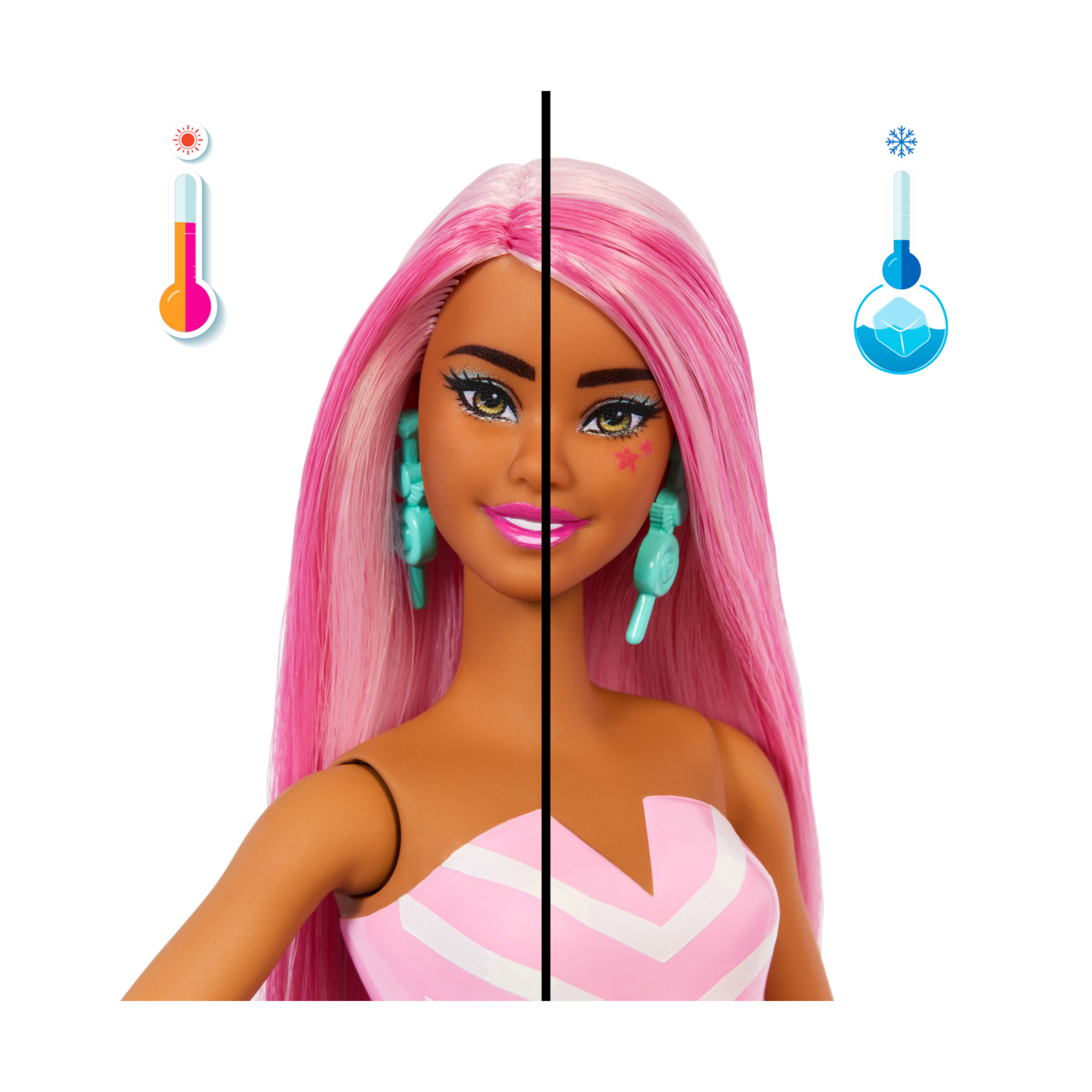 Barbie - pop reveal serie dolci sorprese assortito, bambola barbie profumata con cucciolo e 8 sorprese con effetto cambia colore - Barbie