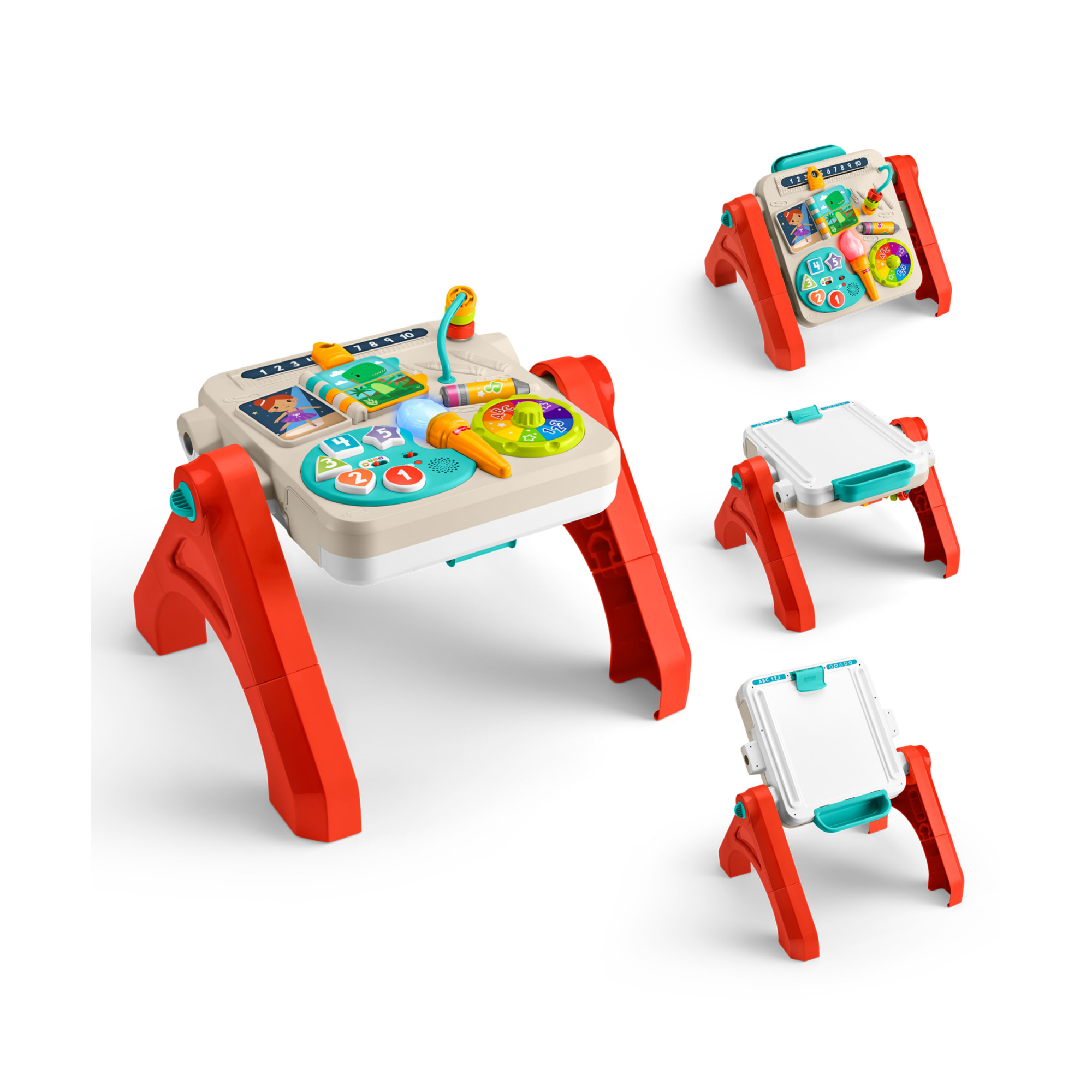 Fisher-price - tavolino attività 4 in 1, pannello interattivo e cavalletto d'arte, con luci, suoni e canzoncine - FISHER PRICE