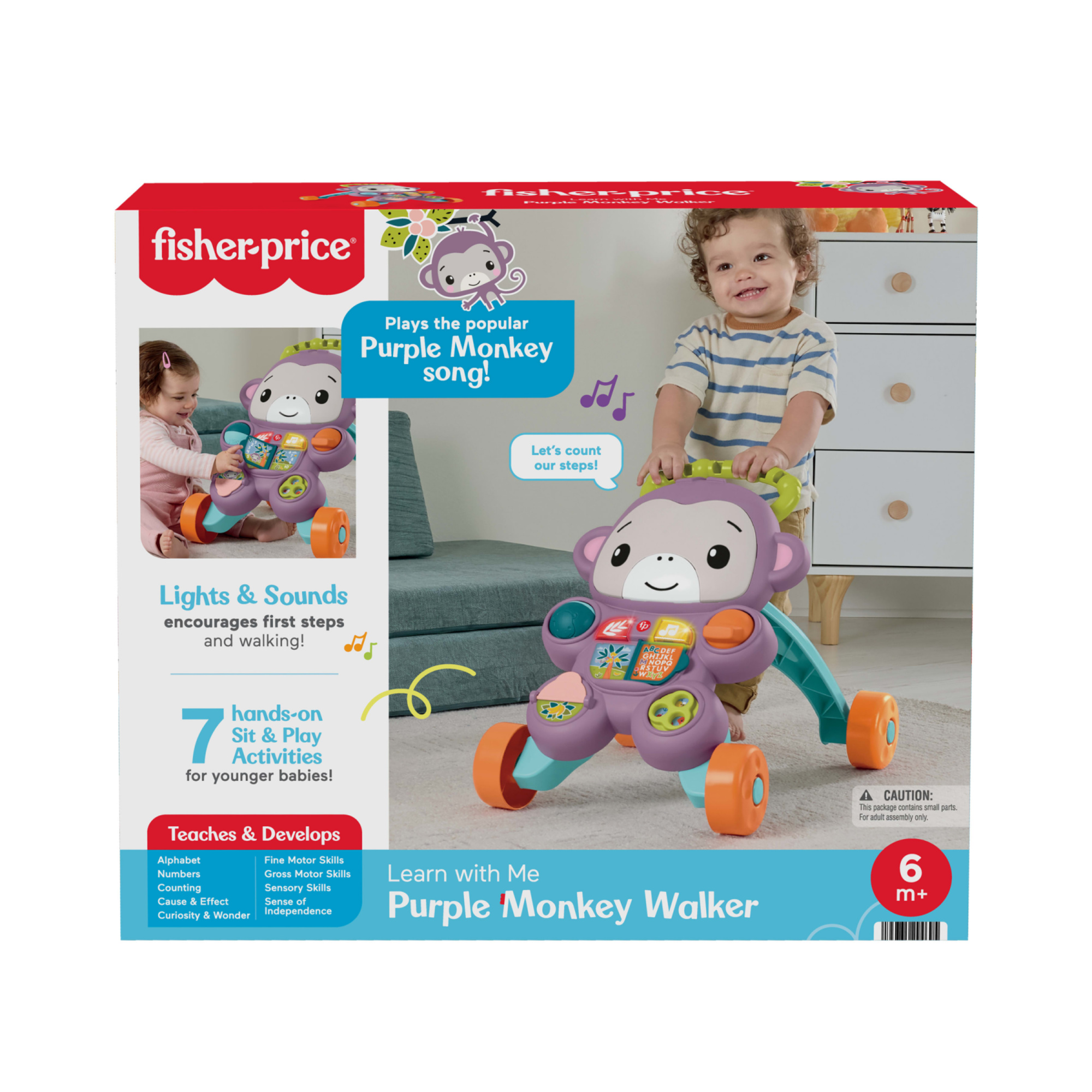 Fisher-price - scimmietta viola primi passi, set per imparare a camminare con musica, luci e attività, 2 modalità di gioco da seduti e in piedi - FISHER PRICE