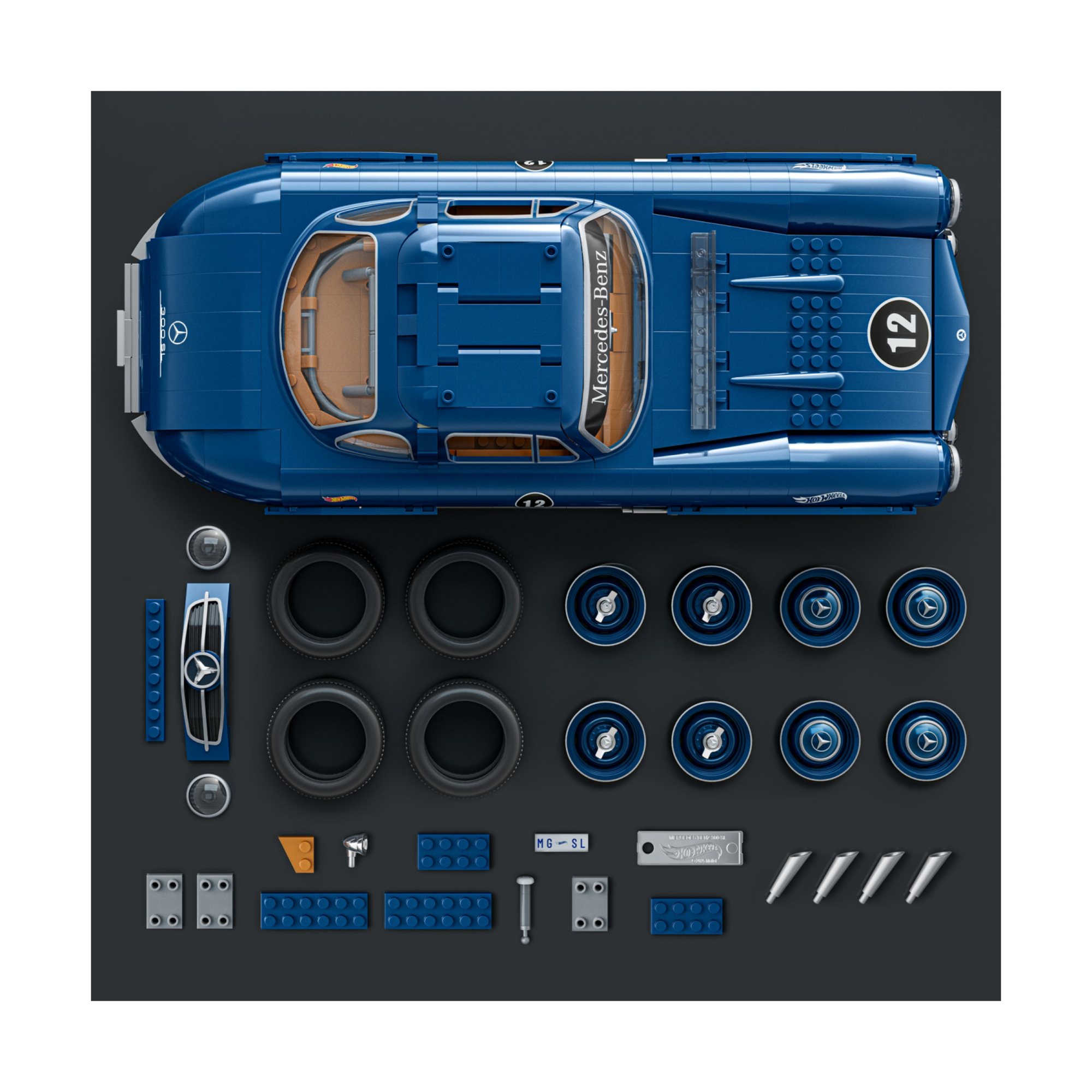 Mattel brick shop hot wheels - mercedes-benz 300 sl serie premium, set da costruire con 1600 pezzi, parti in metallo, modellino e adesivi inclusi - BRICK SHOP, Hot Wheels