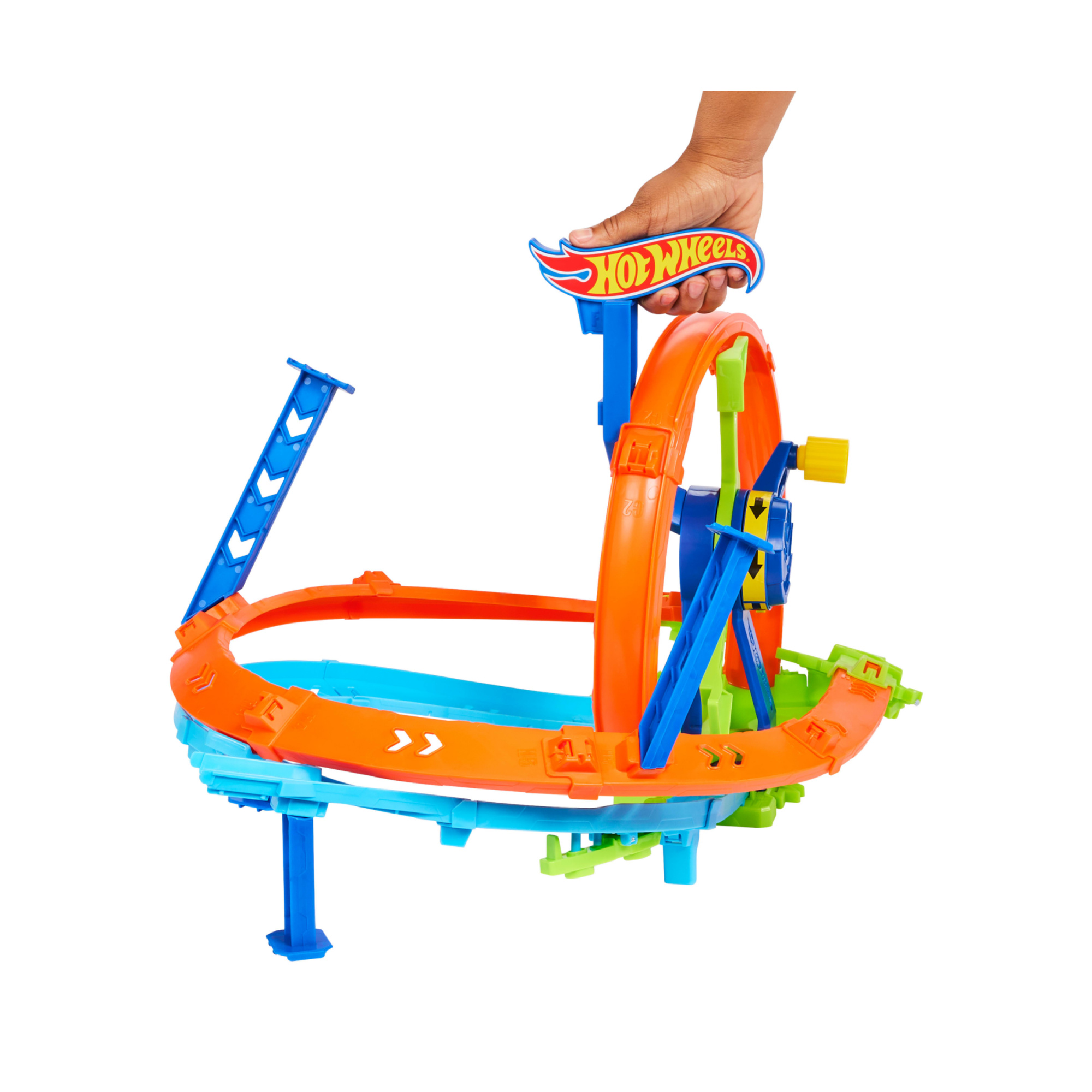 Hot wheels - pista loop rotante, playset con zona scontro su pista a forma di 8 e loop a propulsione, macchinina inclusa - Hot Wheels
