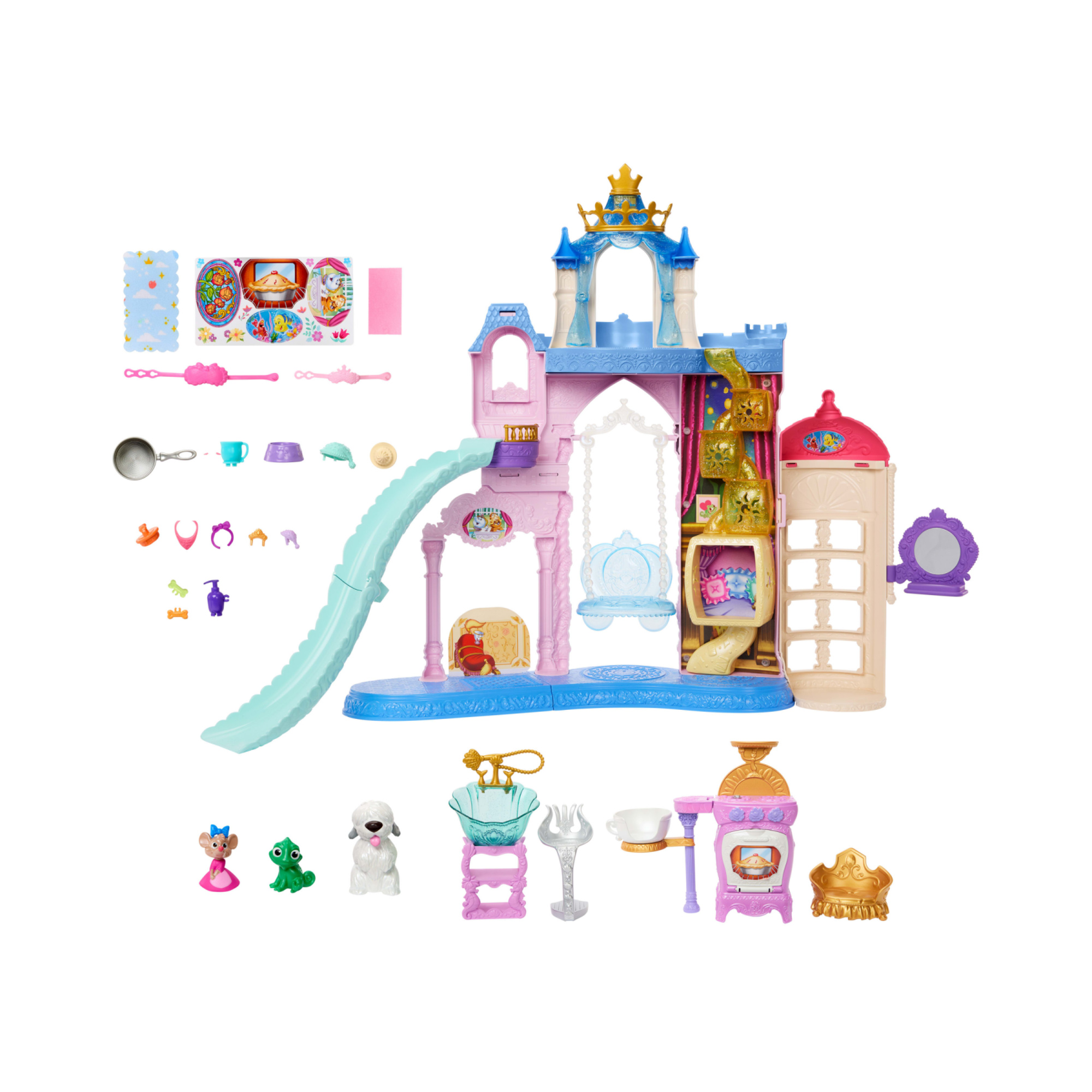 Mattel disney princess - palazzo dei cuccioli, set ispirato al film con 7 aree di gioco, 3 amici animali e oltre 17 accessori - DISNEY PRINCESS