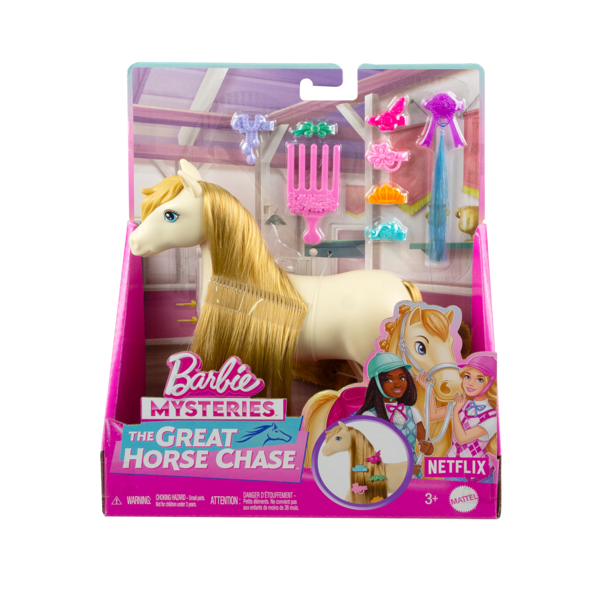 Barbie - pony, cavallo con lunga criniera da acconciare, pettine, extension e accessori per lo styling inclusi - Barbie