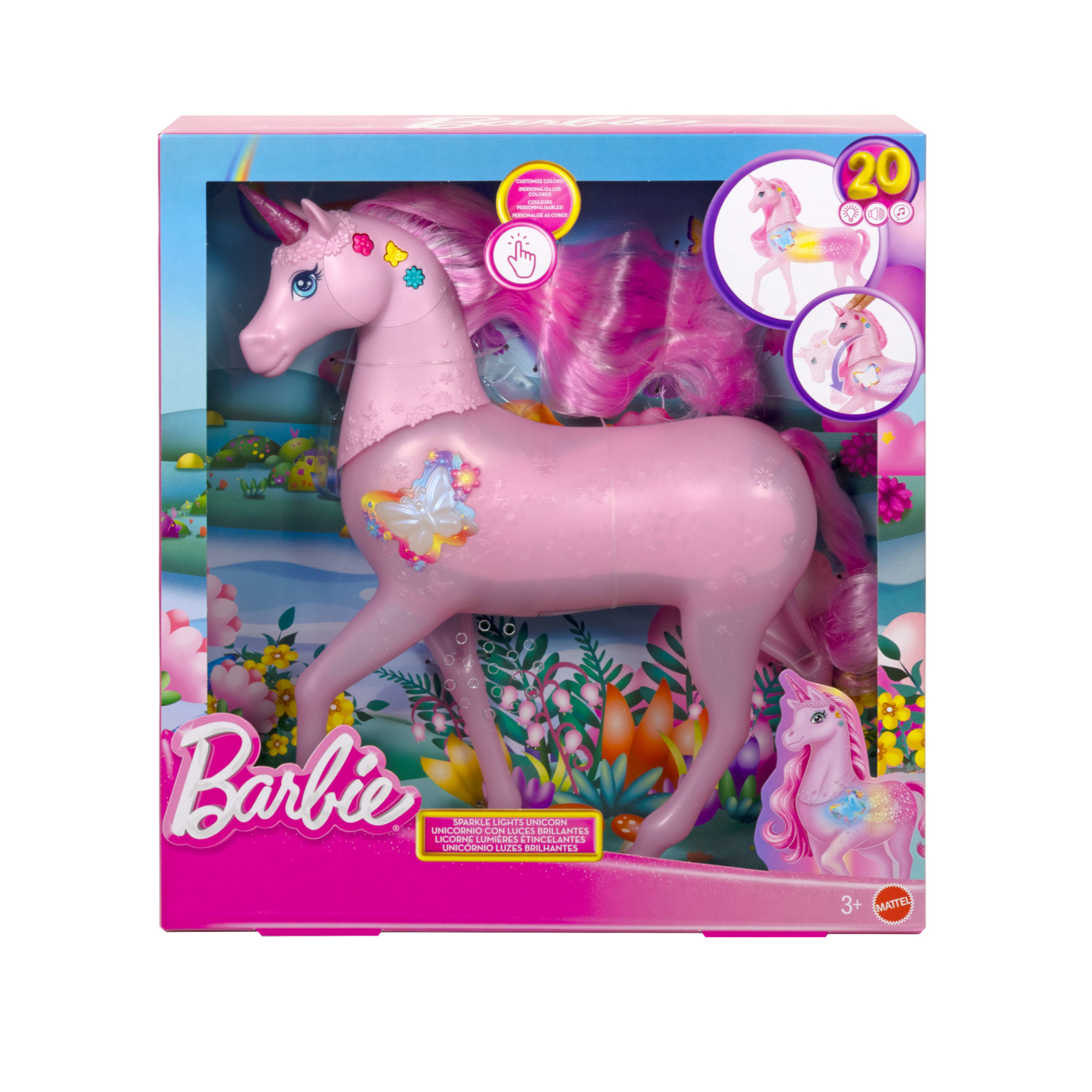 Barbie - unicorno luci brillanti, cavallo con 20 combinazioni interattive di luci, suoni e musica - Barbie