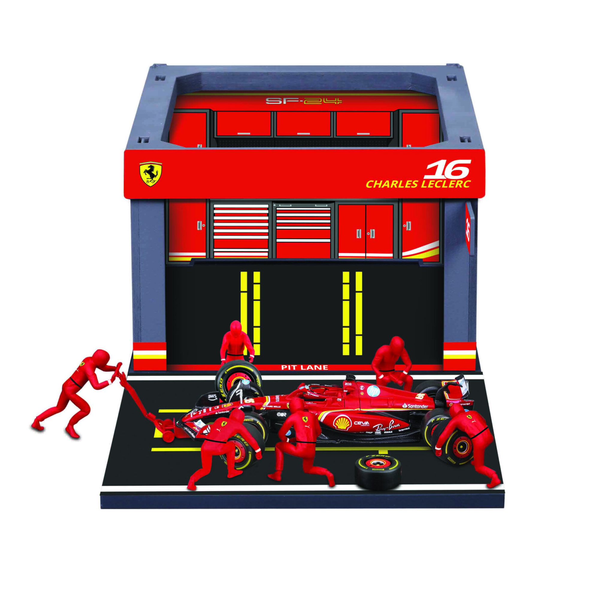 Pit stop ferrari con auto ferrari sf-24 #16 leclerc 1:43 - BBURAGO