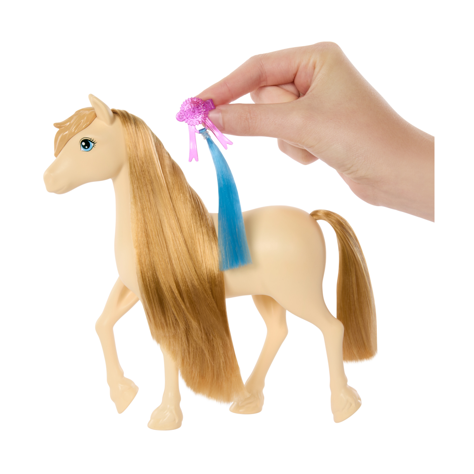 Barbie - pony, cavallo con lunga criniera da acconciare, pettine, extension e accessori per lo styling inclusi - Barbie