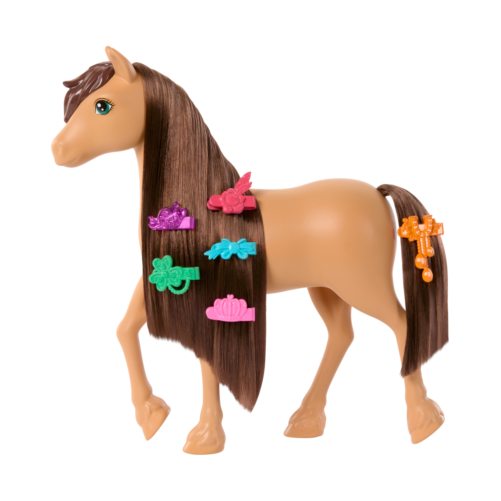 Barbie - pony, cavallo con lunga criniera da acconciare, pettine, extension e accessori per lo styling inclusi - Barbie