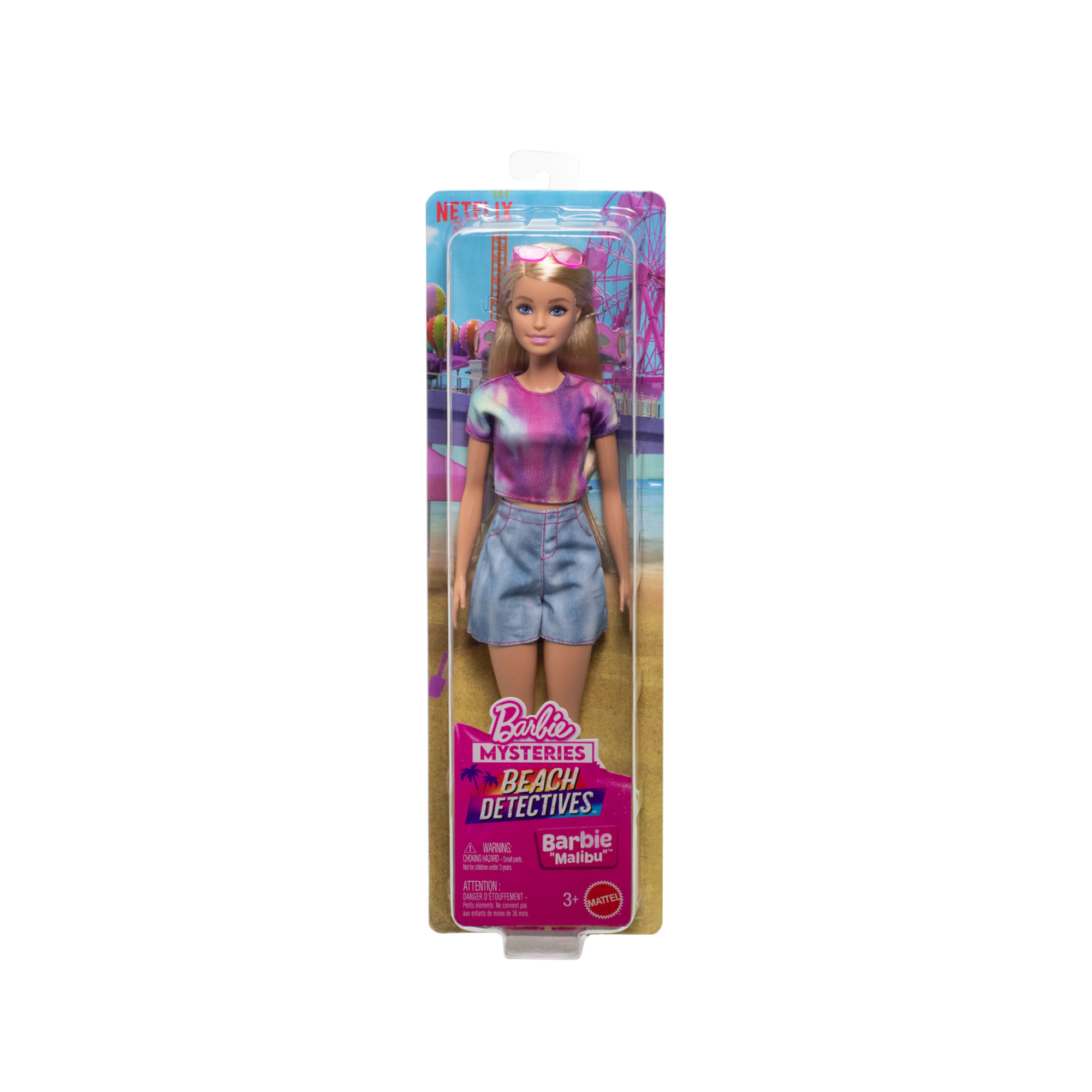 Barbie - malibu, bambola con outfit rimovibile e accessori inclusi, look ispirato alla serie barbie mysteries: beach detectives - Barbie