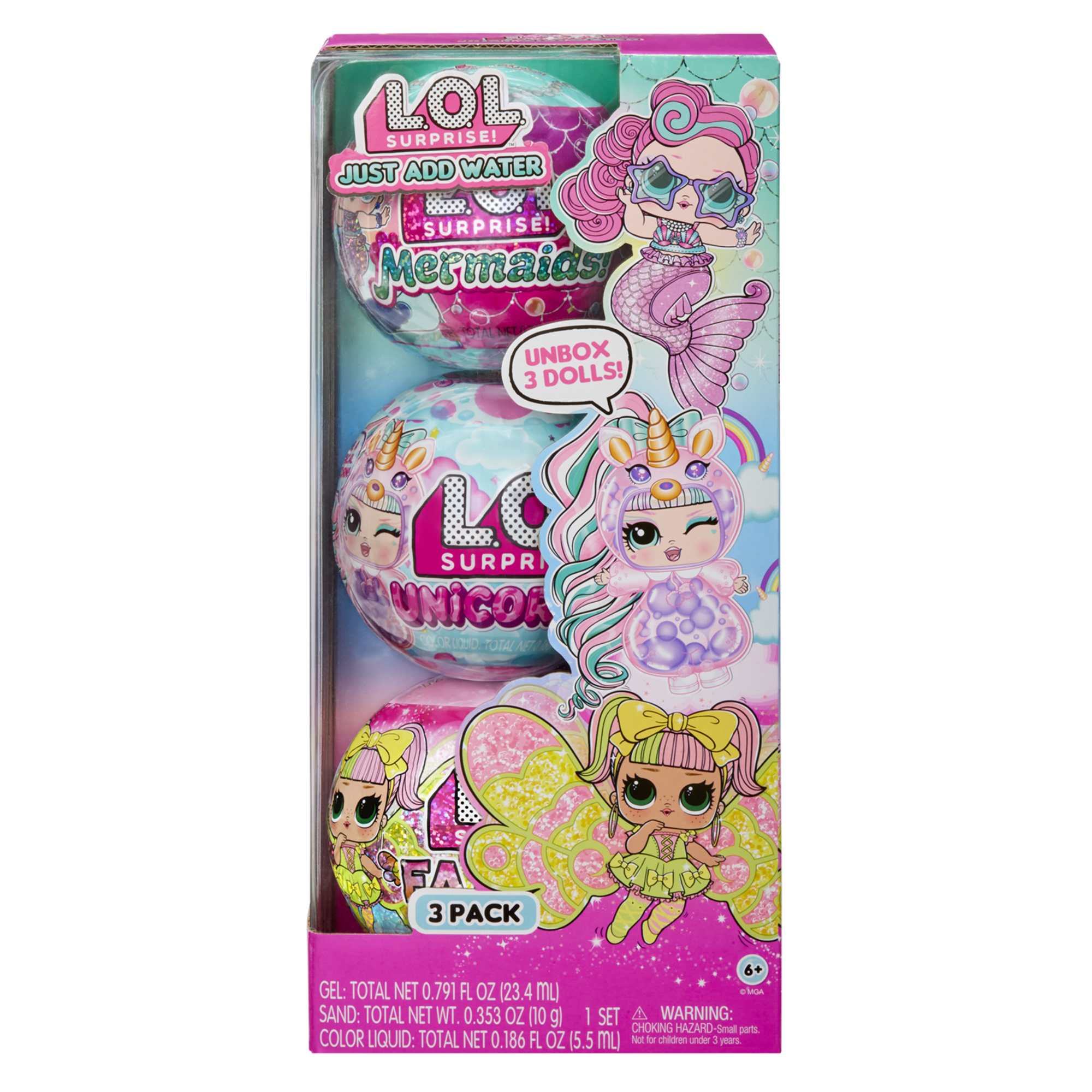 Lol surprise tots just add water: confezione con 3 bambole fantasy personalizzabili e più di 25 sorprese - L.O.L SURPRISE