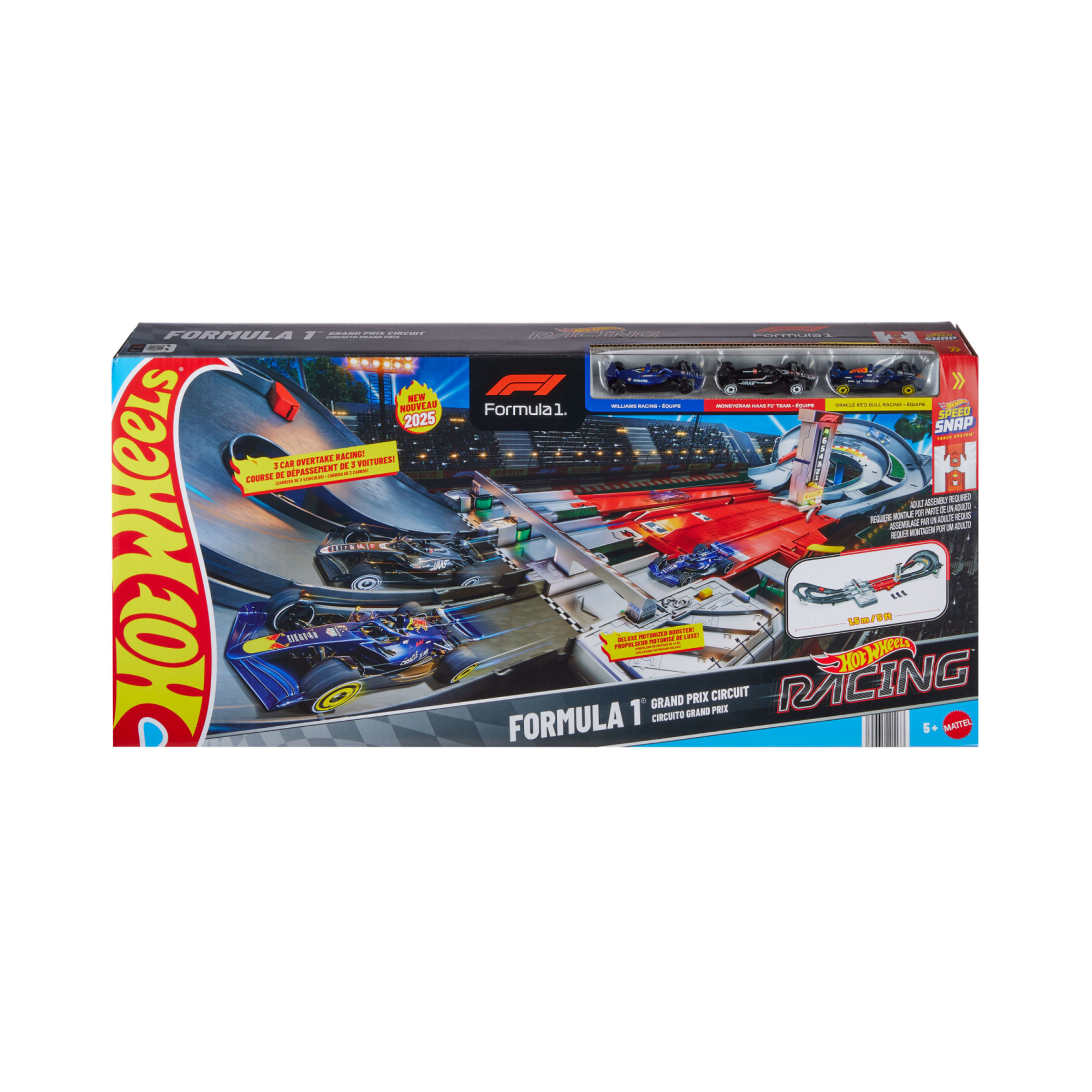 Hot wheels racing - circuito grand prix, set pista con due modalità gara e booster motorizzato, include 3 veicoli di formula 1 - Hot Wheels