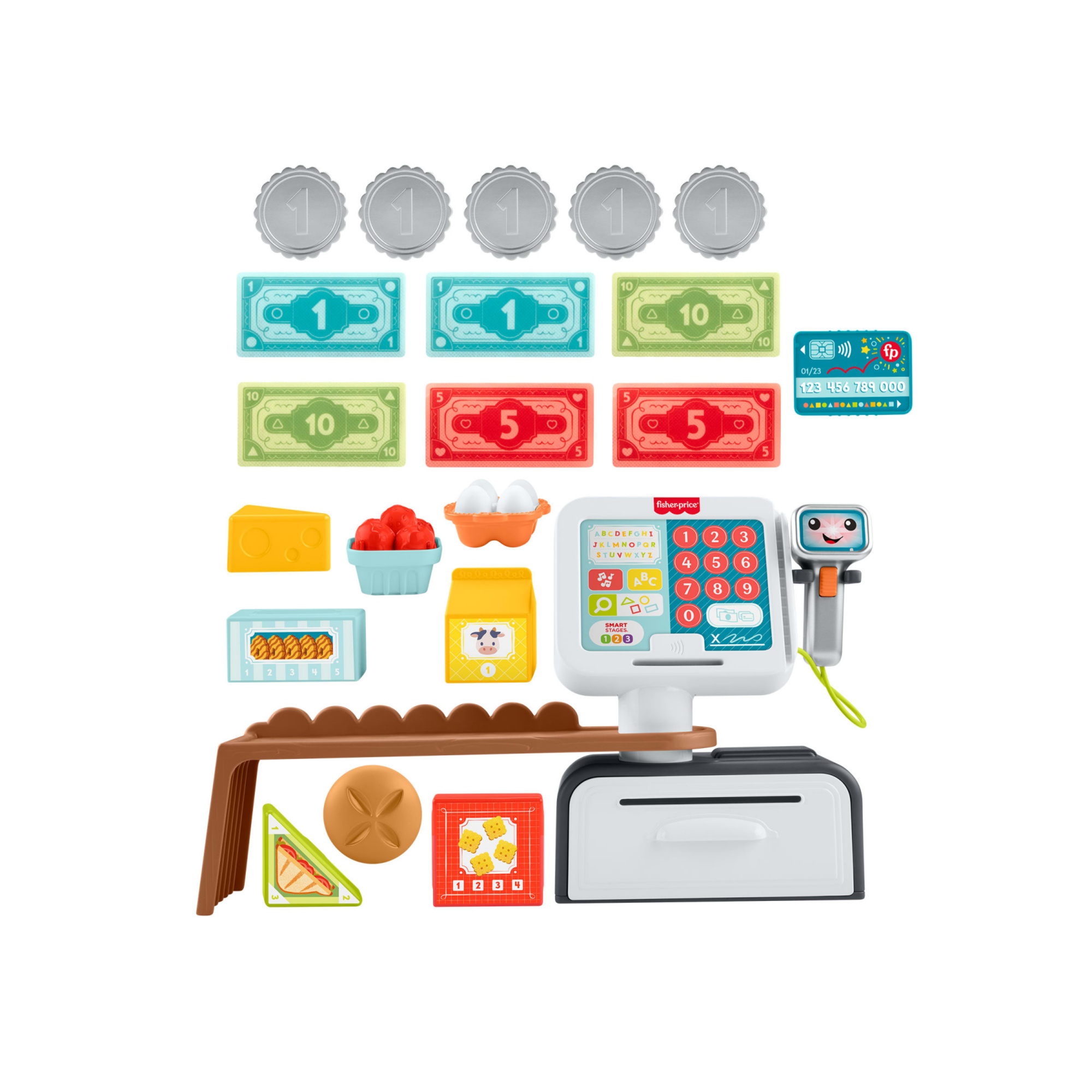 Fisher-price - registratore di cassa, set per l'apprendimento con oltre 150 canzoni, suoni e frasi, 20 accessori inclusi - FISHER PRICE
