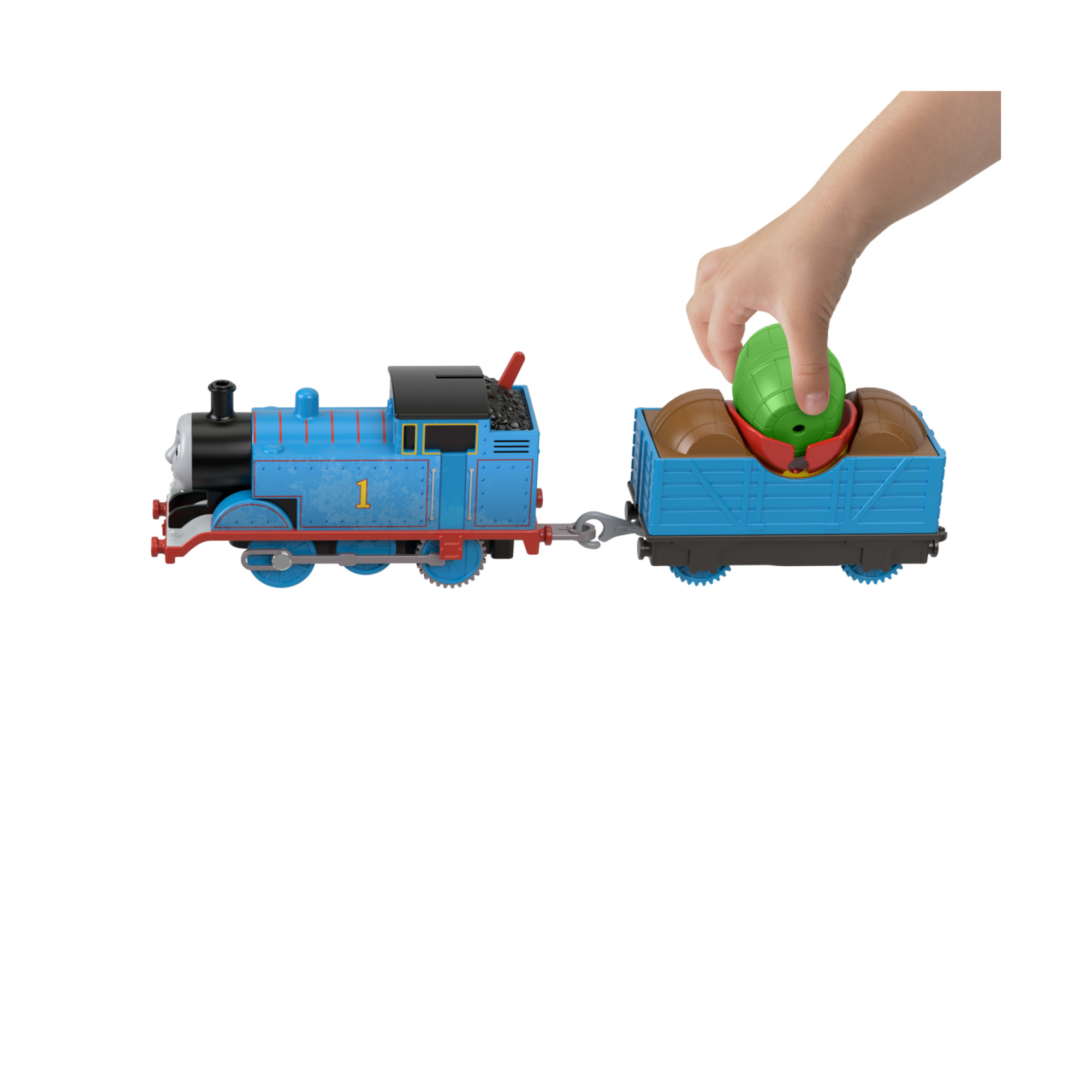 Il trenino thomas - centro di consegna barili, pista di 5 metri con locomotiva thomas motorizzata a pile, vagone merci e barili - THOMAS & FRIENDS