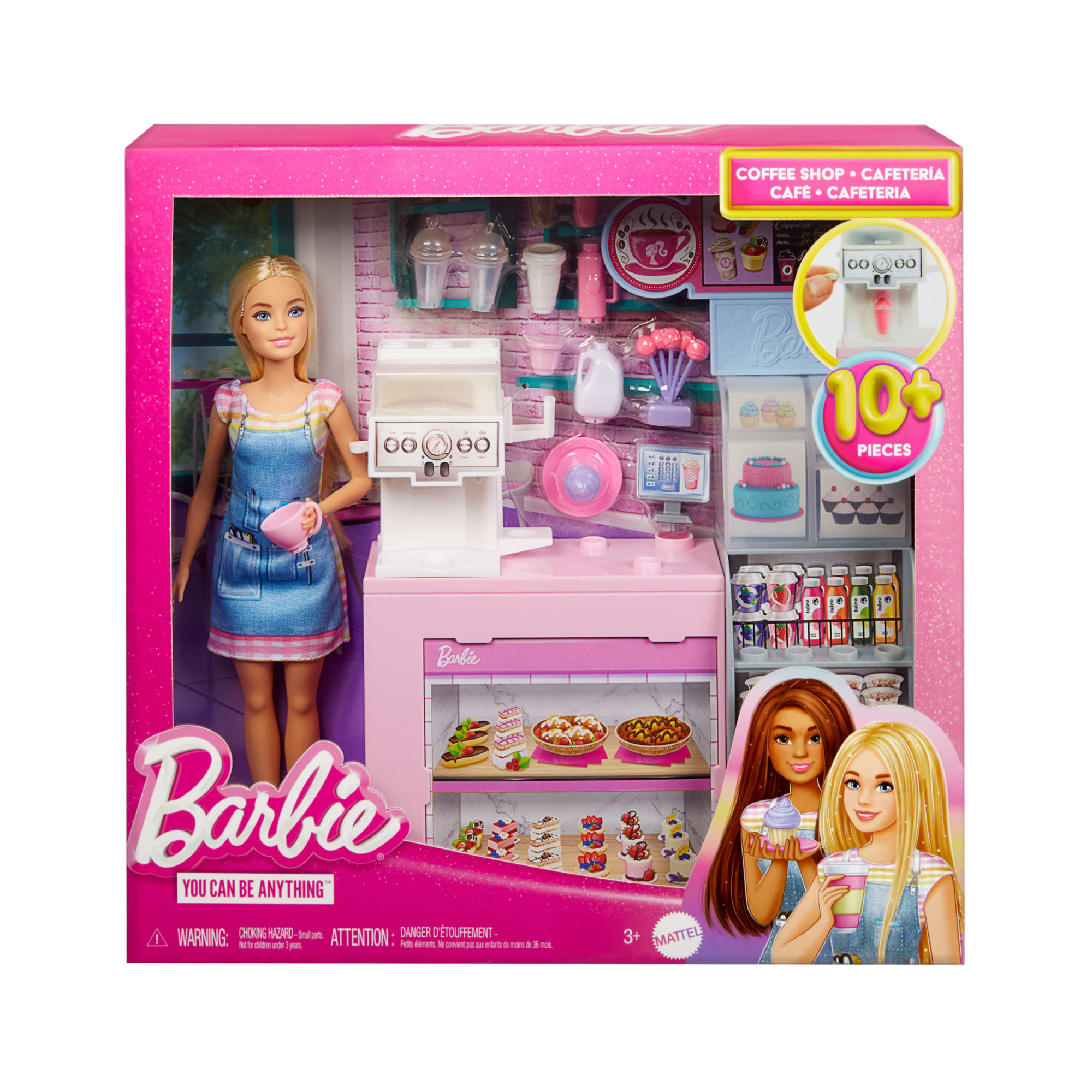 Barbie - caffetteria, playset con bambola barista bionda e 12+ accessori a tema inclusi, tra cui macchina per caffè e frullati - Barbie