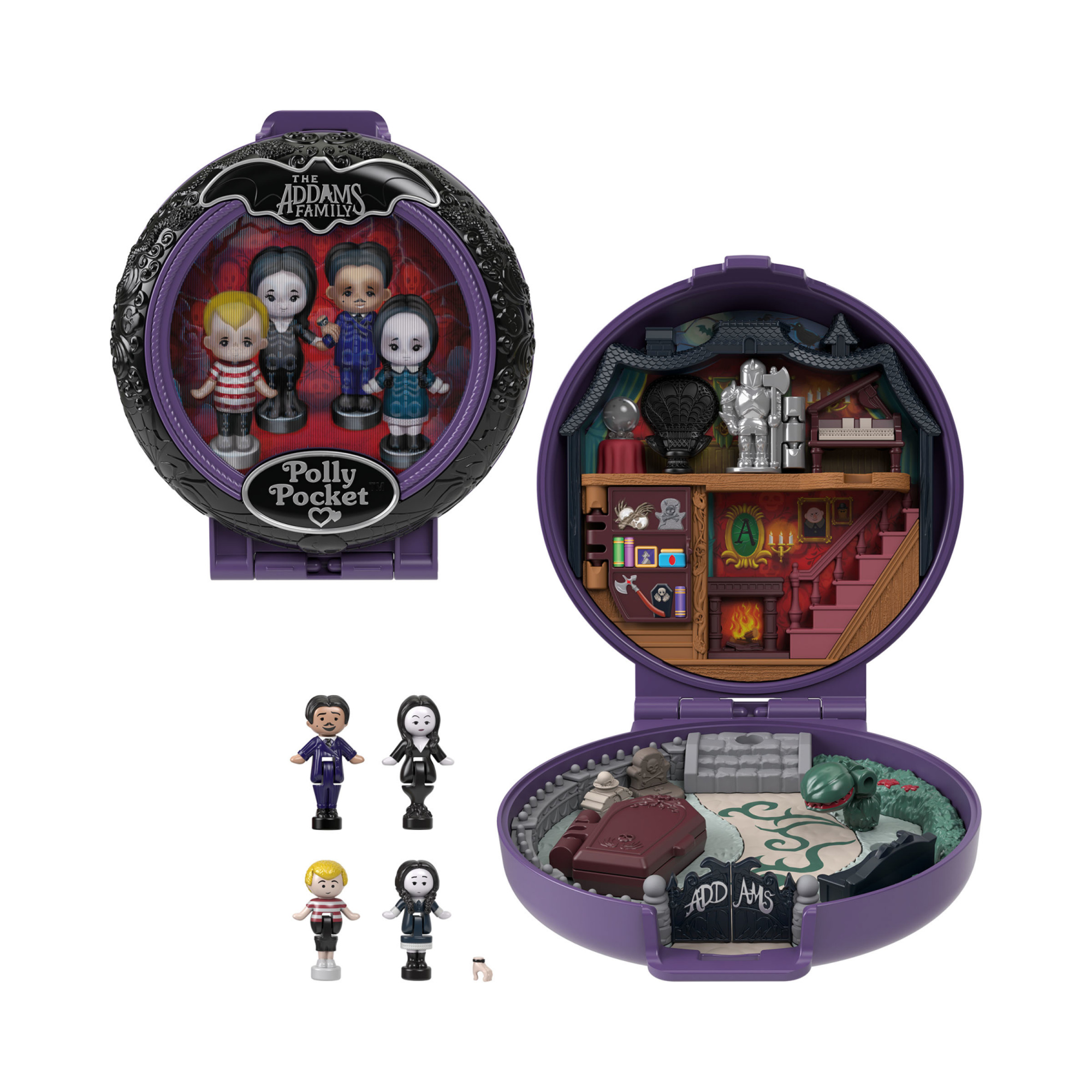 ​polly pocket - la famiglia addams, cofanetto in edizione speciale da collezione, con 4 bambole dei personaggi principali e 10 accessori - Polly Pocket