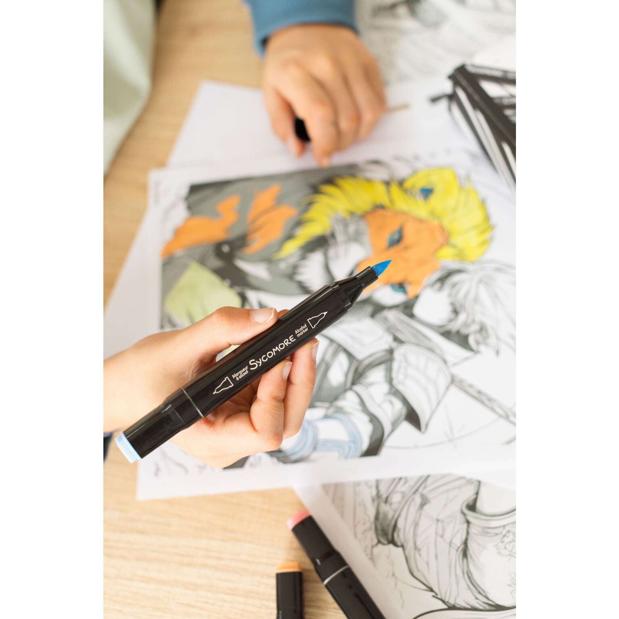 Sycomore - set manga eroi con pennarelli e fogli guida - 