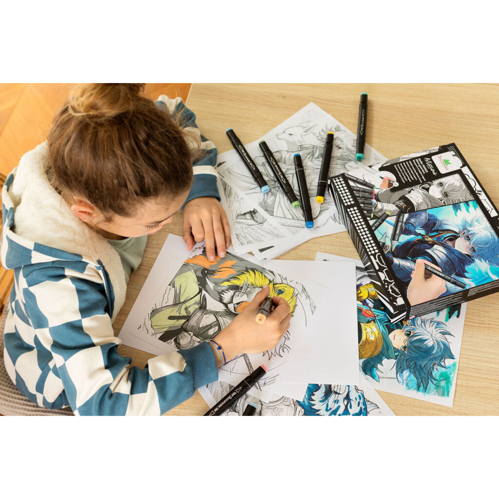 Sycomore - set manga eroi con pennarelli e fogli guida - 