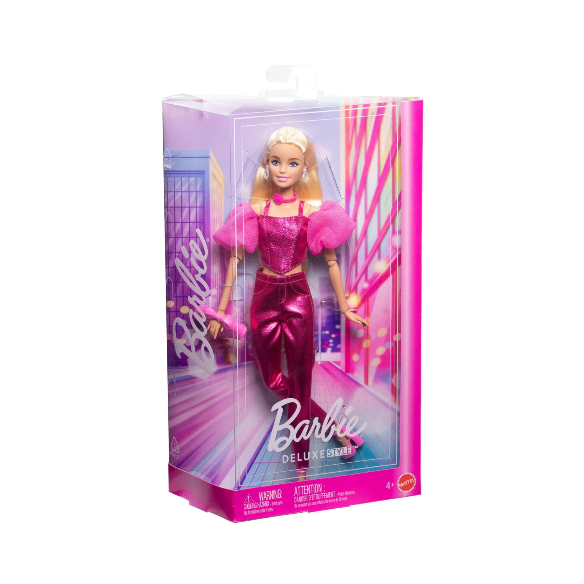 Barbie - deluxe style n. 5, bambola con abito rosa metallizzato e capelli biondi, top a corsetto scintillante e pantaloni lucidi - Barbie