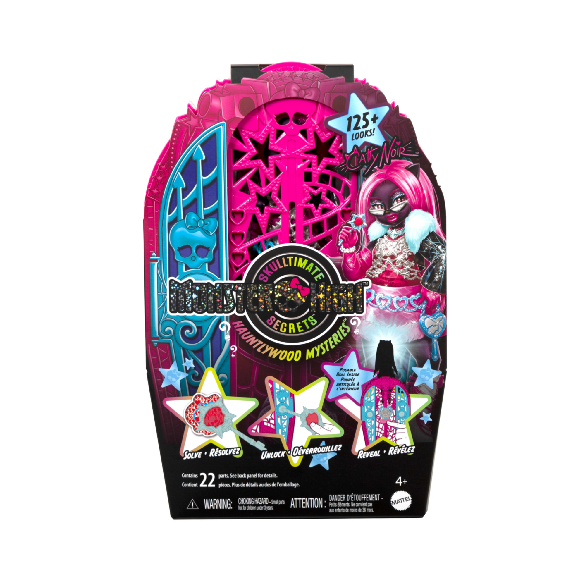 Monster high - catty noir i misteri di hauntlywood, bambola con abiti, guardaroba e 19 accessori glamour a sorpresa - Monster High
