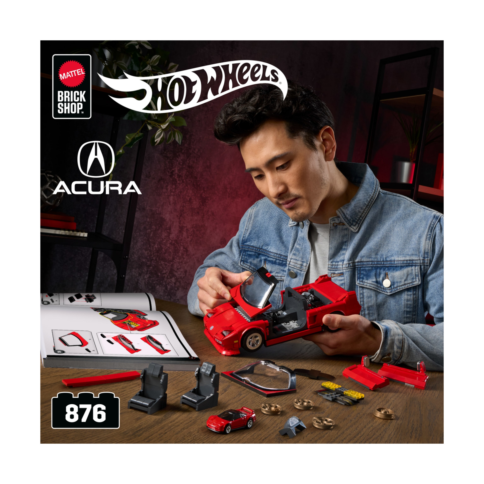 ​​mattel brick shop hot wheels - ’90 acura nsx serie elite, set da costruire con 876 pezzi, dettagli realistici e adesivi - BRICK SHOP, Hot Wheels