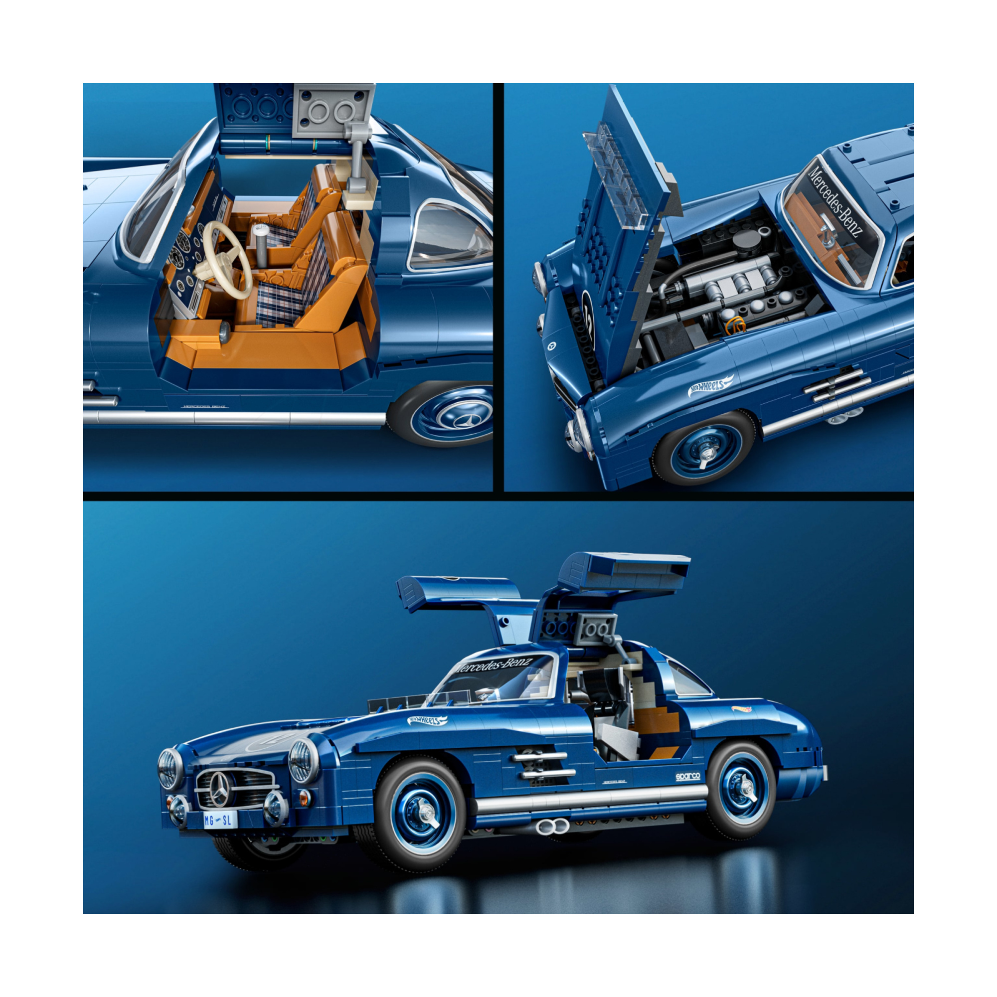 Mattel brick shop hot wheels - mercedes-benz 300 sl serie premium, set da costruire con 1600 pezzi, parti in metallo, modellino e adesivi inclusi - BRICK SHOP, Hot Wheels