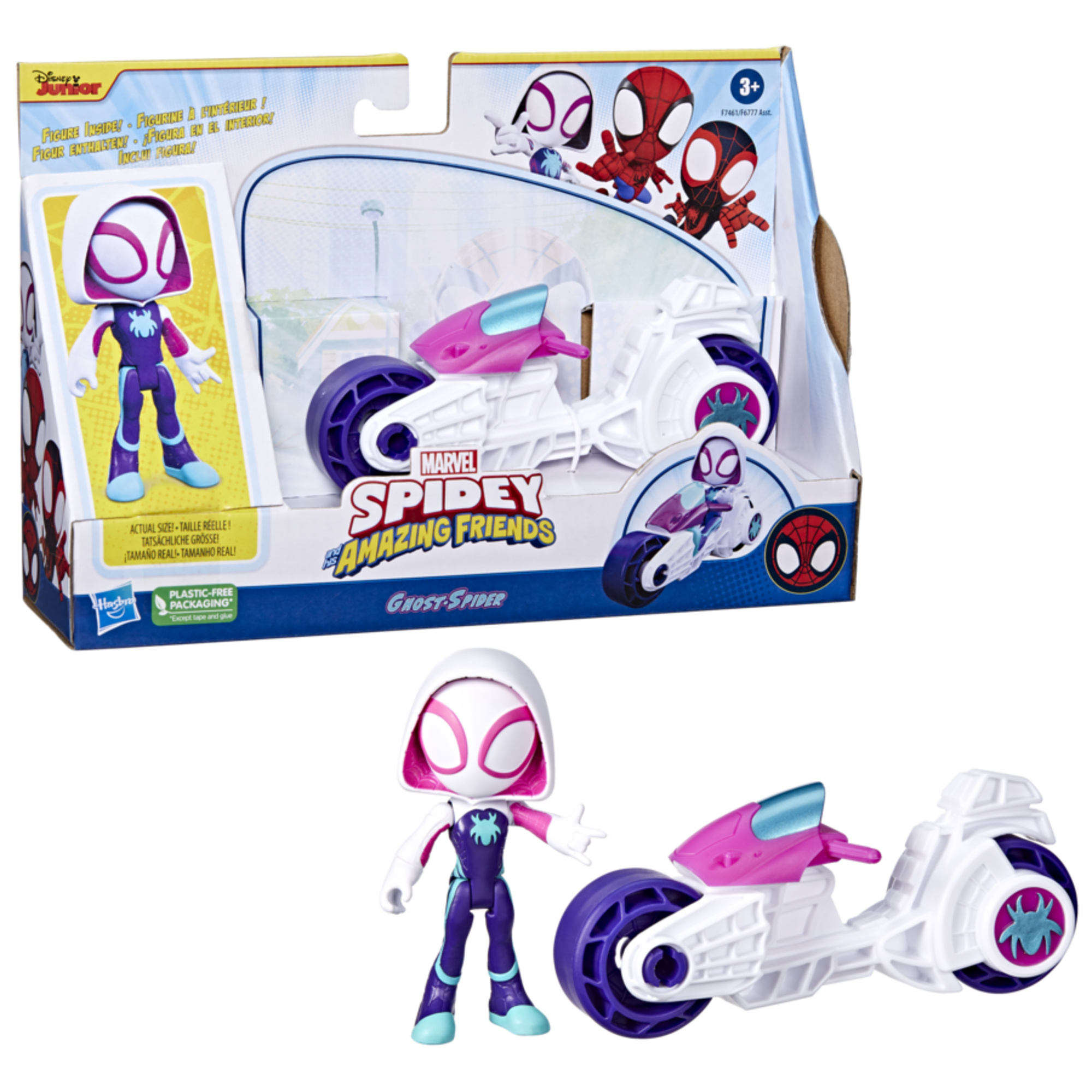Hasbro marvel spidey e i suoi fantastici amici - action figure con moto giocattolo, giocattoli prescolari per bambini e bambine - SPIDEY