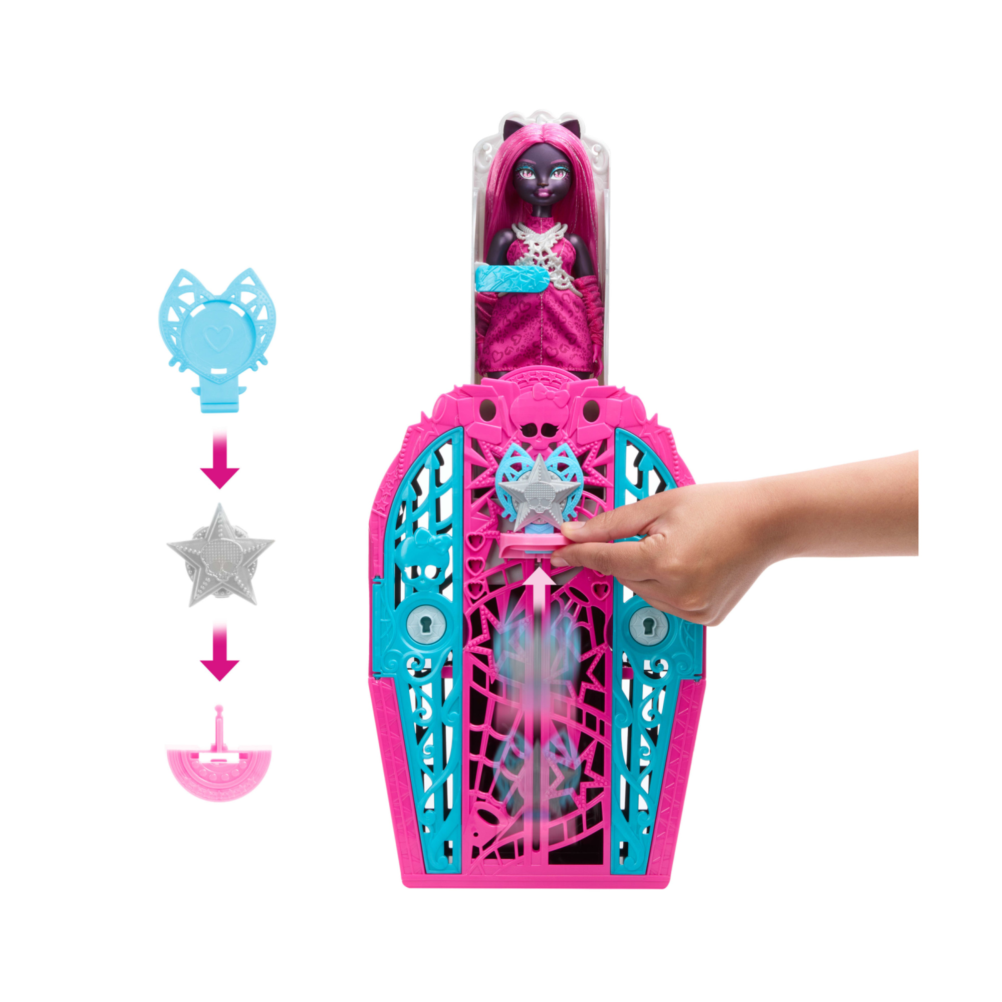 Monster high - catty noir i misteri di hauntlywood, bambola con abiti, guardaroba e 19 accessori glamour a sorpresa - Monster High