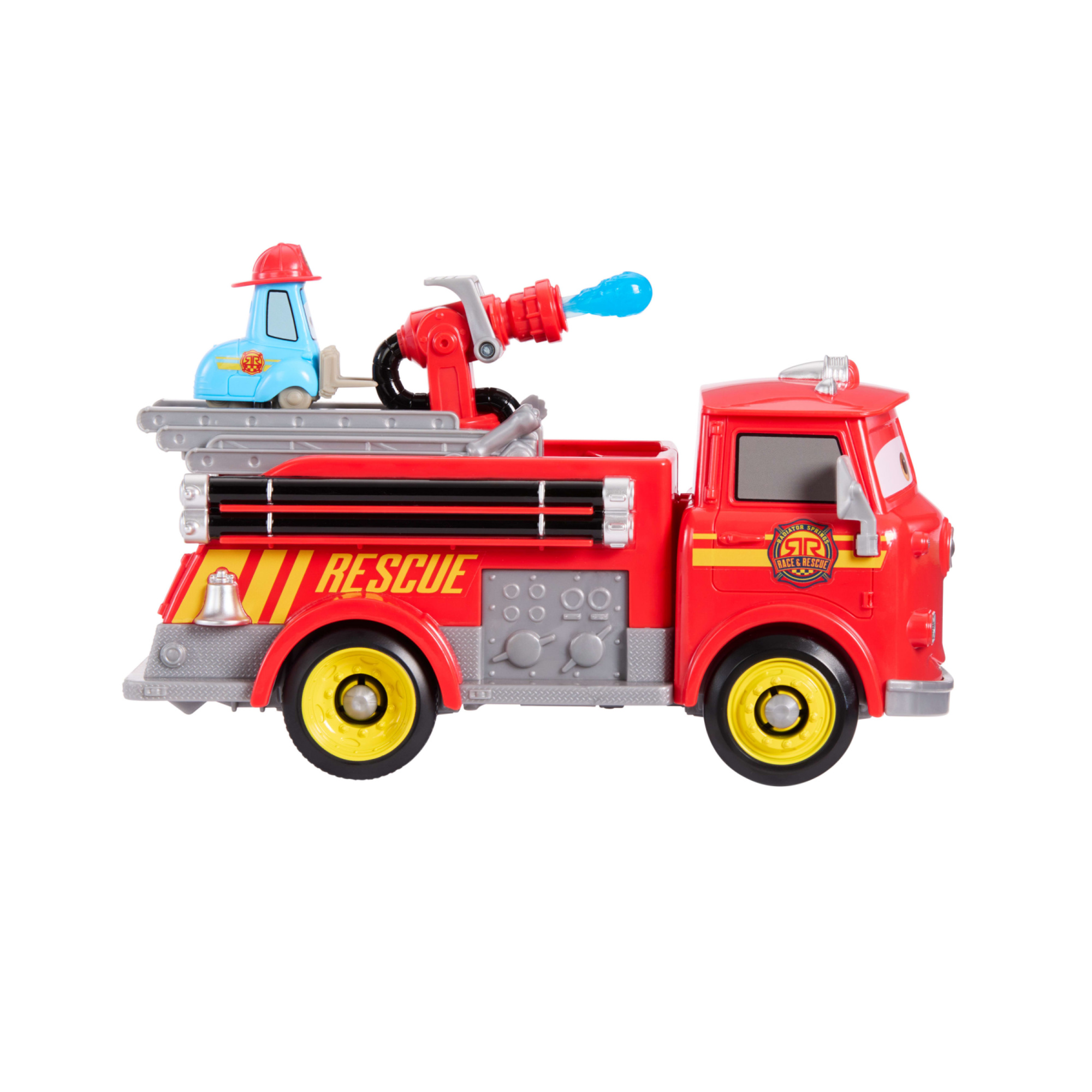 Mattel cars - sfreccia e soccorri red e guido pompieri, set con camion dei pompieri, 2 bersagli a forma di fiamma e 2 proiettili ad acqua - Cars