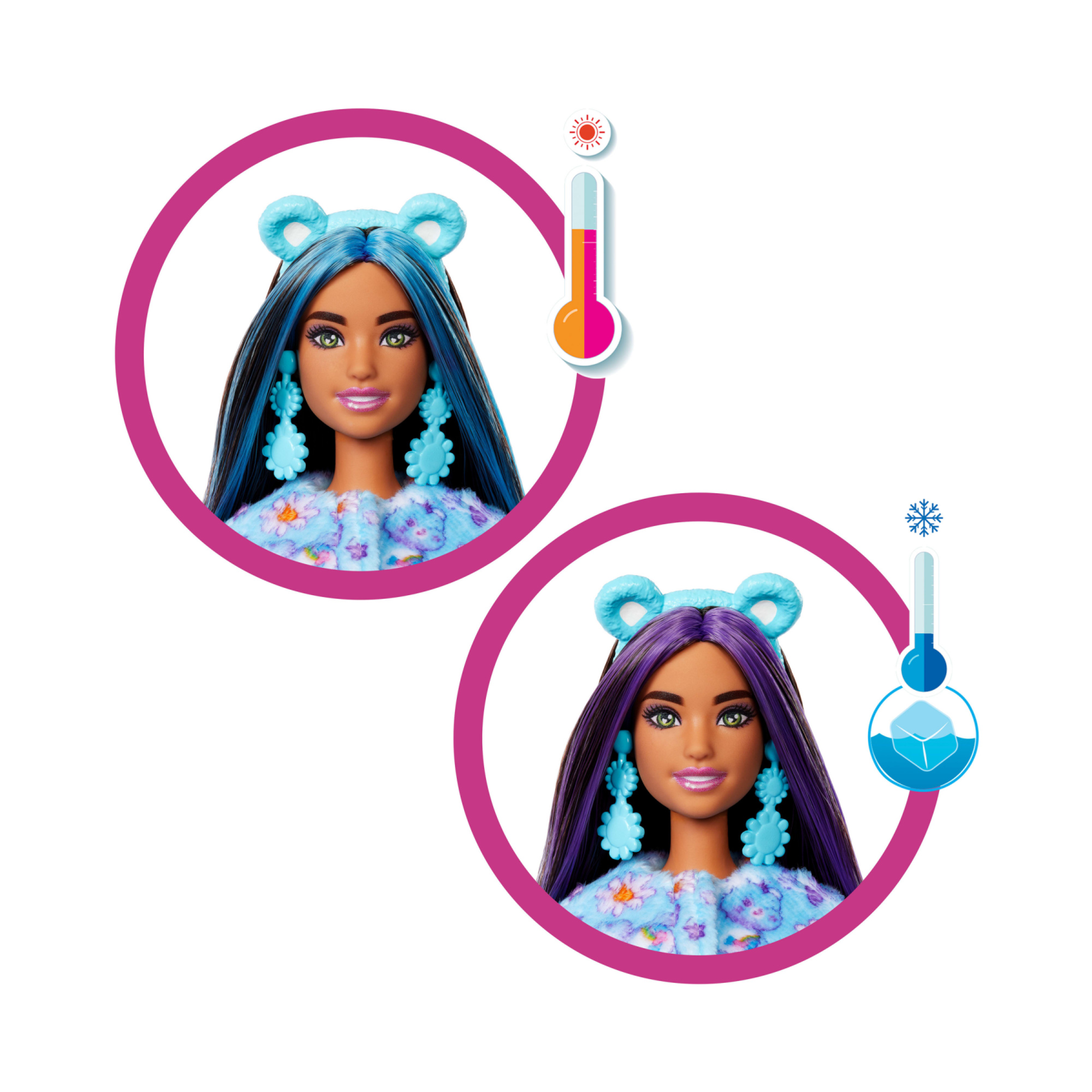 Barbie - cutie reveal assortito serie orsetti del cuore 2, bambola con costume di peluche, un mini orso e 10 sorprese con effetto cambia colore - Barbie