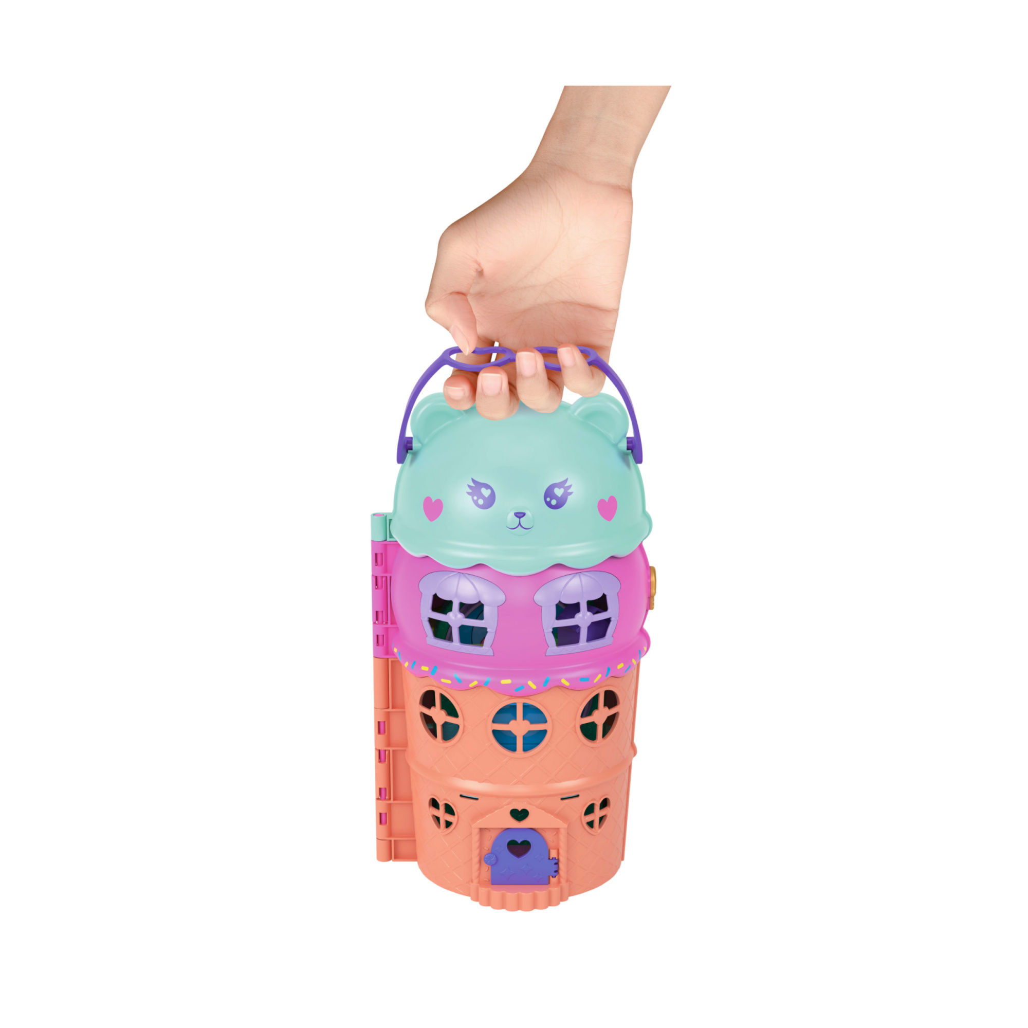 Polly pocket - la casa del gelato, set cono gelato a tema orso con 2 mini bambole, 4 piani e 25 accessori inclusi - Polly Pocket