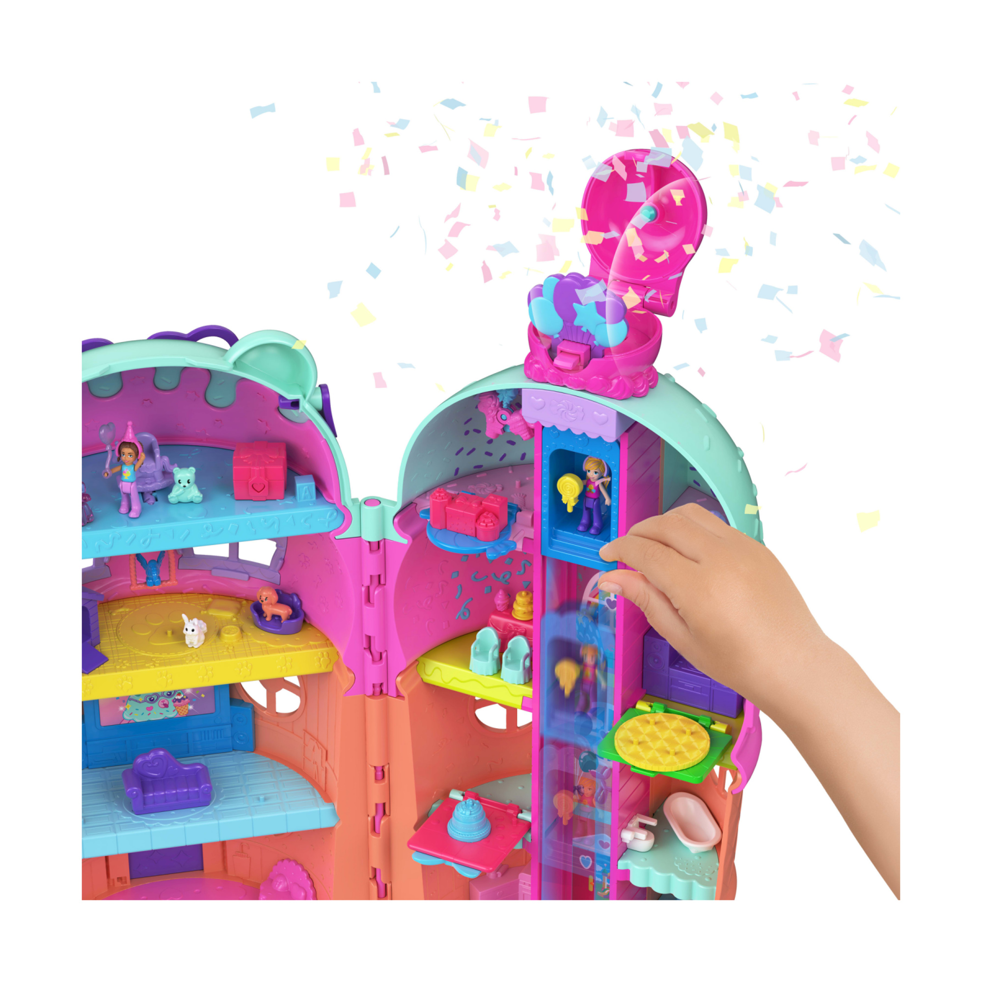 Polly pocket - la casa del gelato, set cono gelato a tema orso con 2 mini bambole, 4 piani e 25 accessori inclusi - Polly Pocket