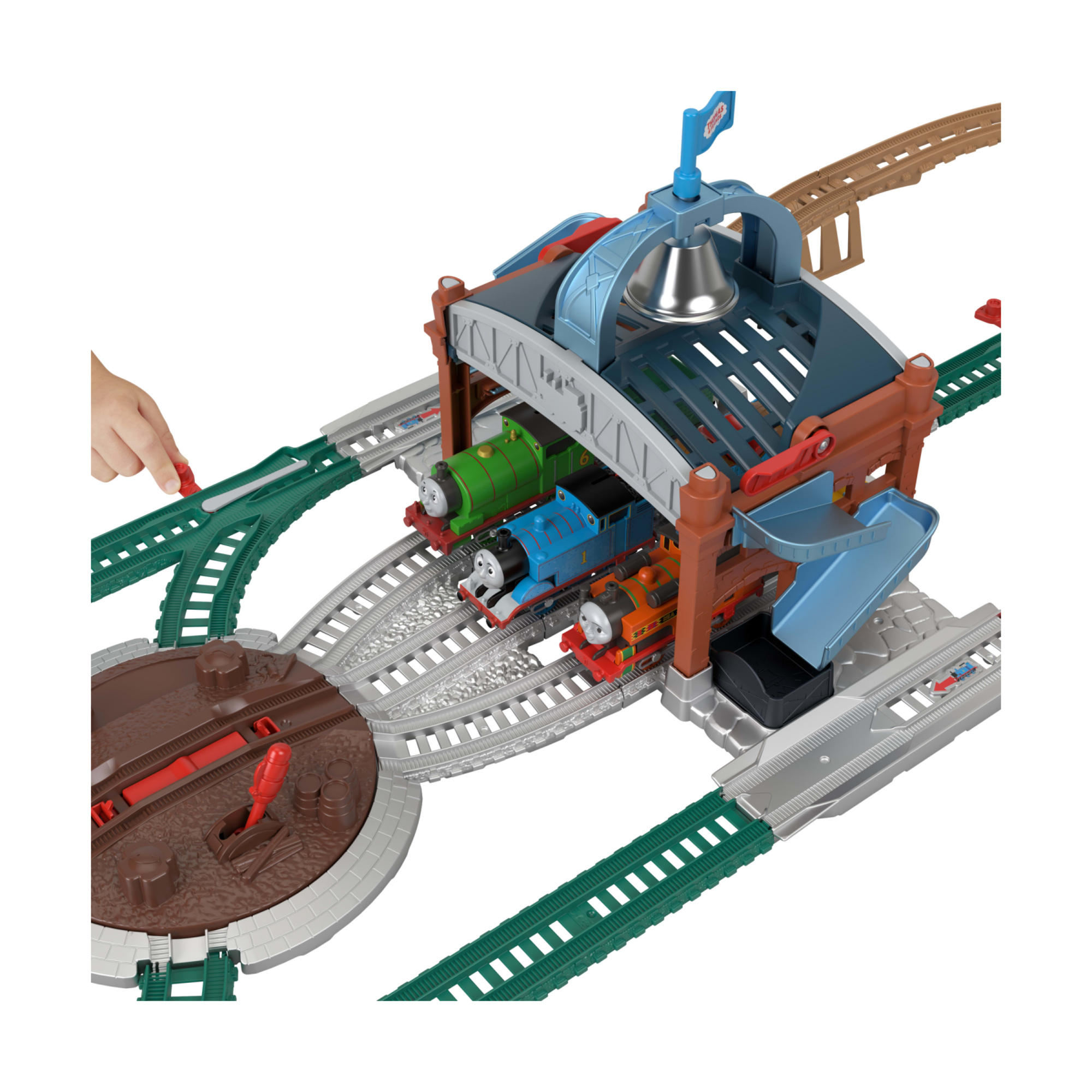 Il trenino thomas - centro di consegna barili, pista di 5 metri con locomotiva thomas motorizzata a pile, vagone merci e barili - THOMAS & FRIENDS