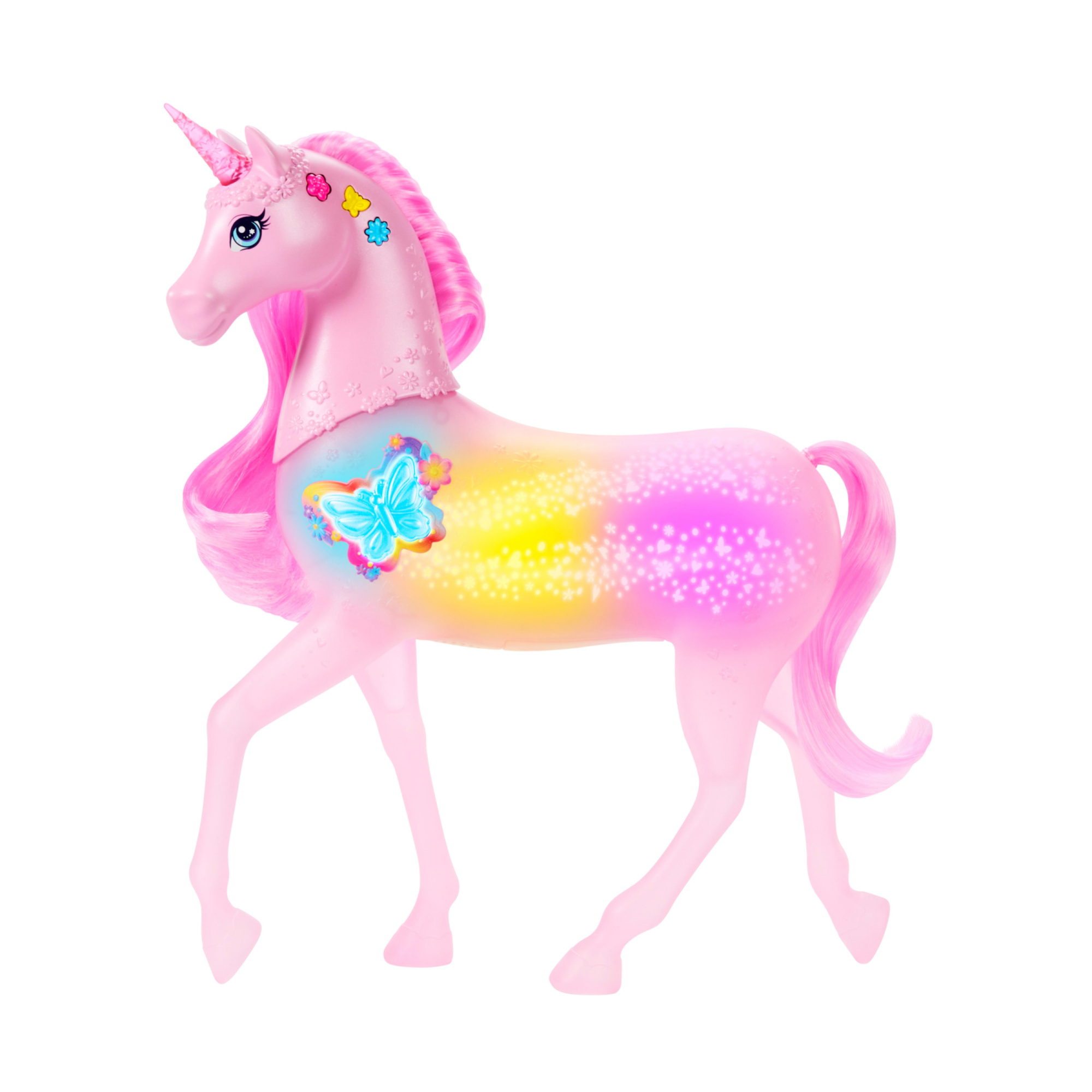 Barbie - unicorno luci brillanti, cavallo con 20 combinazioni interattive di luci, suoni e musica - Barbie
