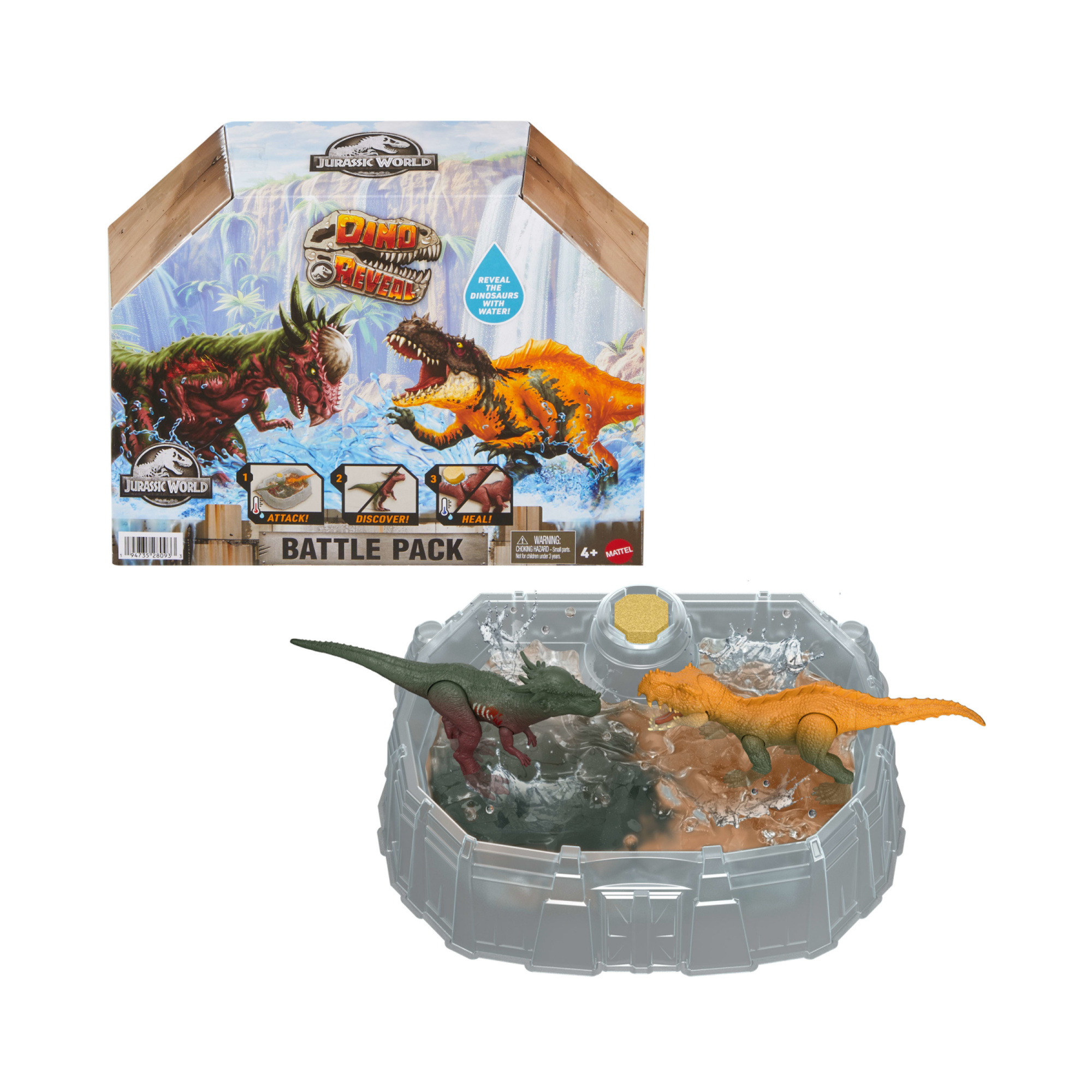 Mattel jurassic world - rivelazione del dinosauro, set da 2 dinosauri con arena da battaglia ed effetto cambia colore - Jurassic World