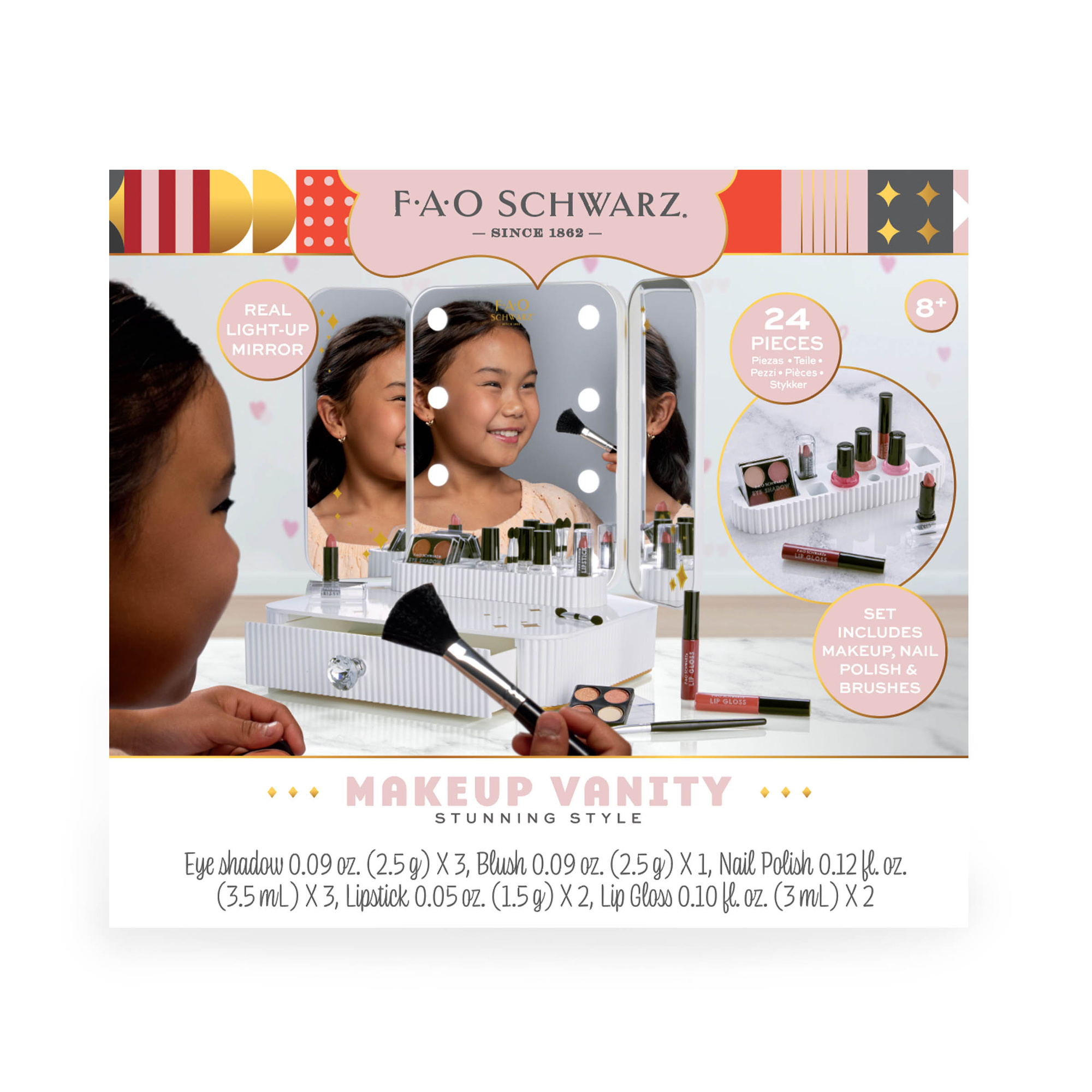 Fao schwarz - set trucco bambina 24 pezzi con toeletta led - 