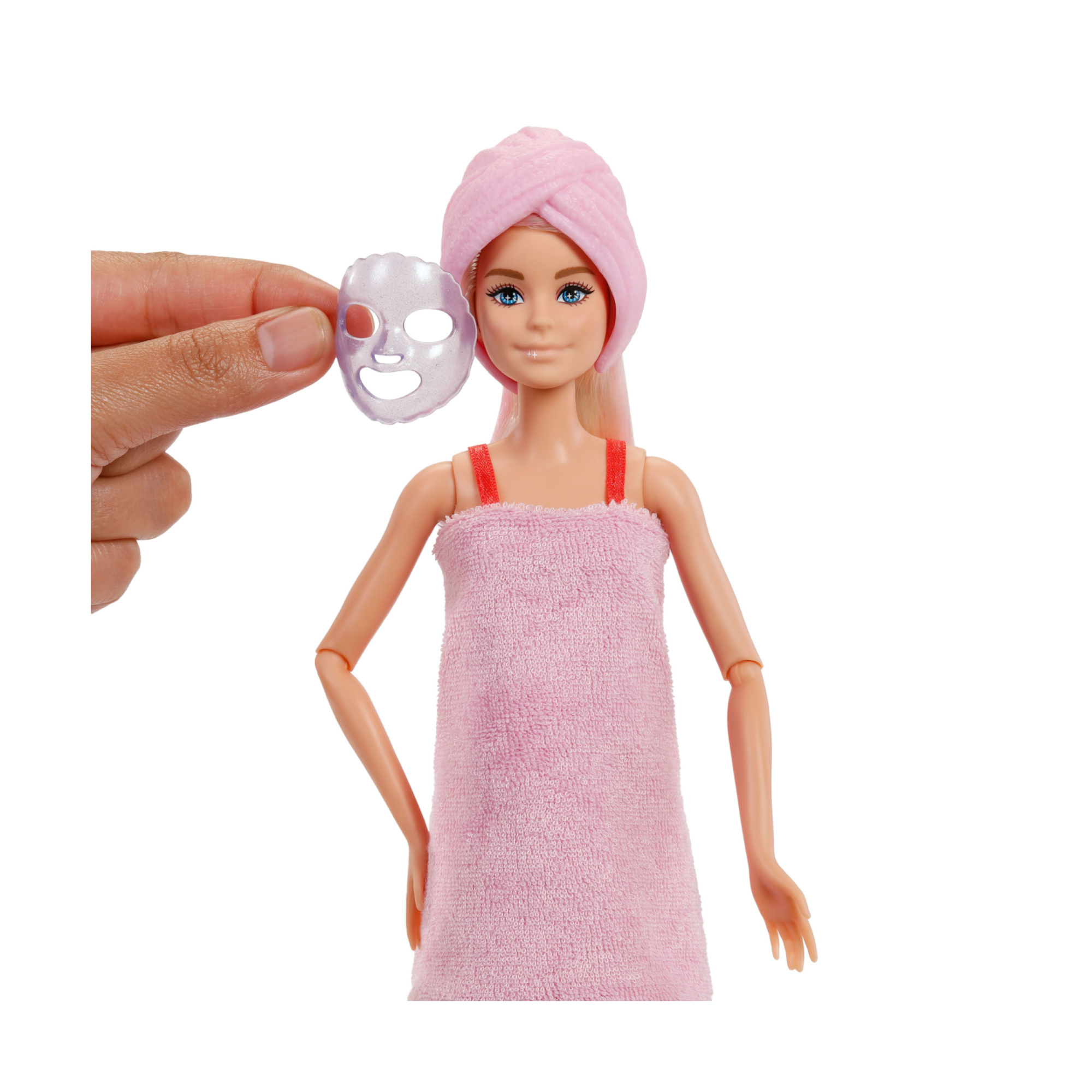 Barbie - party surprise make-up party vestito rosa, bambola con 10 accessori a sorpresa ed effetto cambia colore - Barbie