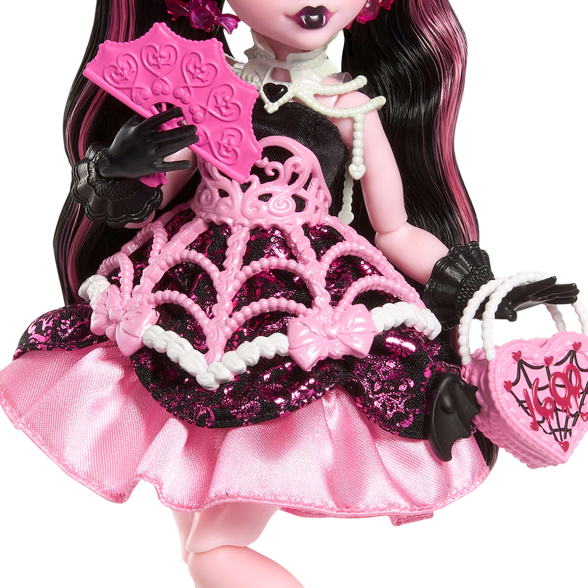 Monster high - draculaura scary sweet birthday, bambola con abito da party rosa e accessori a tema - Monster High