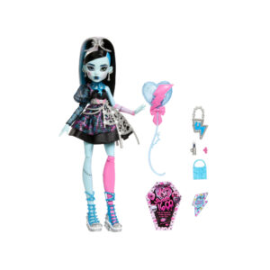 Monster high - frankie stein scary sweet birthday, bambola con abito da party nero e accessori a tema - Monster High