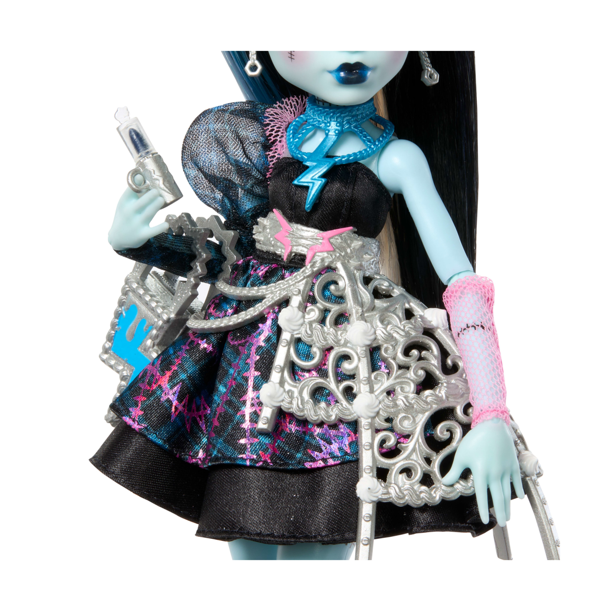 Monster high - frankie stein scary sweet birthday, bambola con abito da party nero e accessori a tema - Monster High
