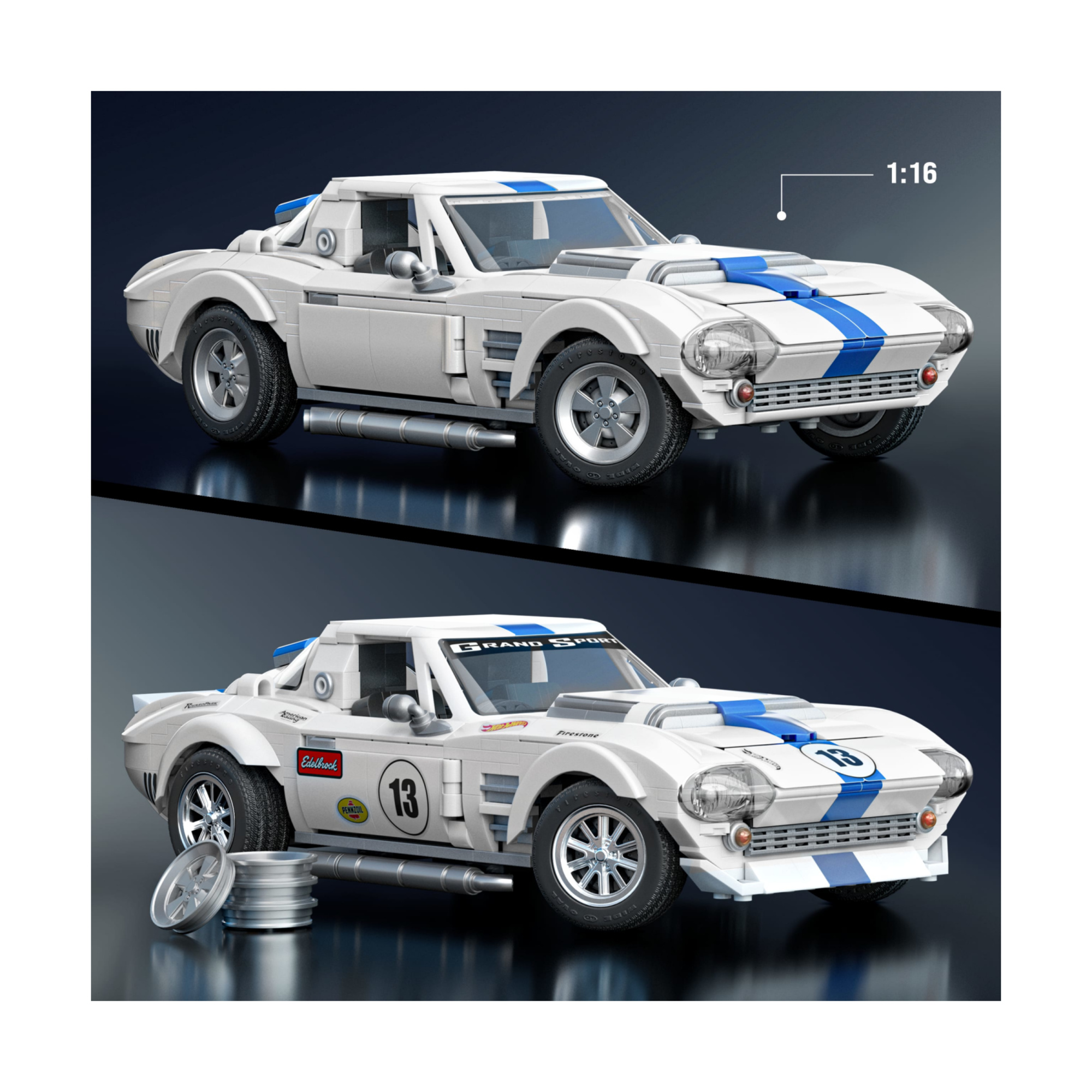 ​​mattel brick shop hot wheels - corvette grand sport serie elite, set da costruire con 918 pezzi, dettagli realistici e adesivi - BRICK SHOP, Hot Wheels